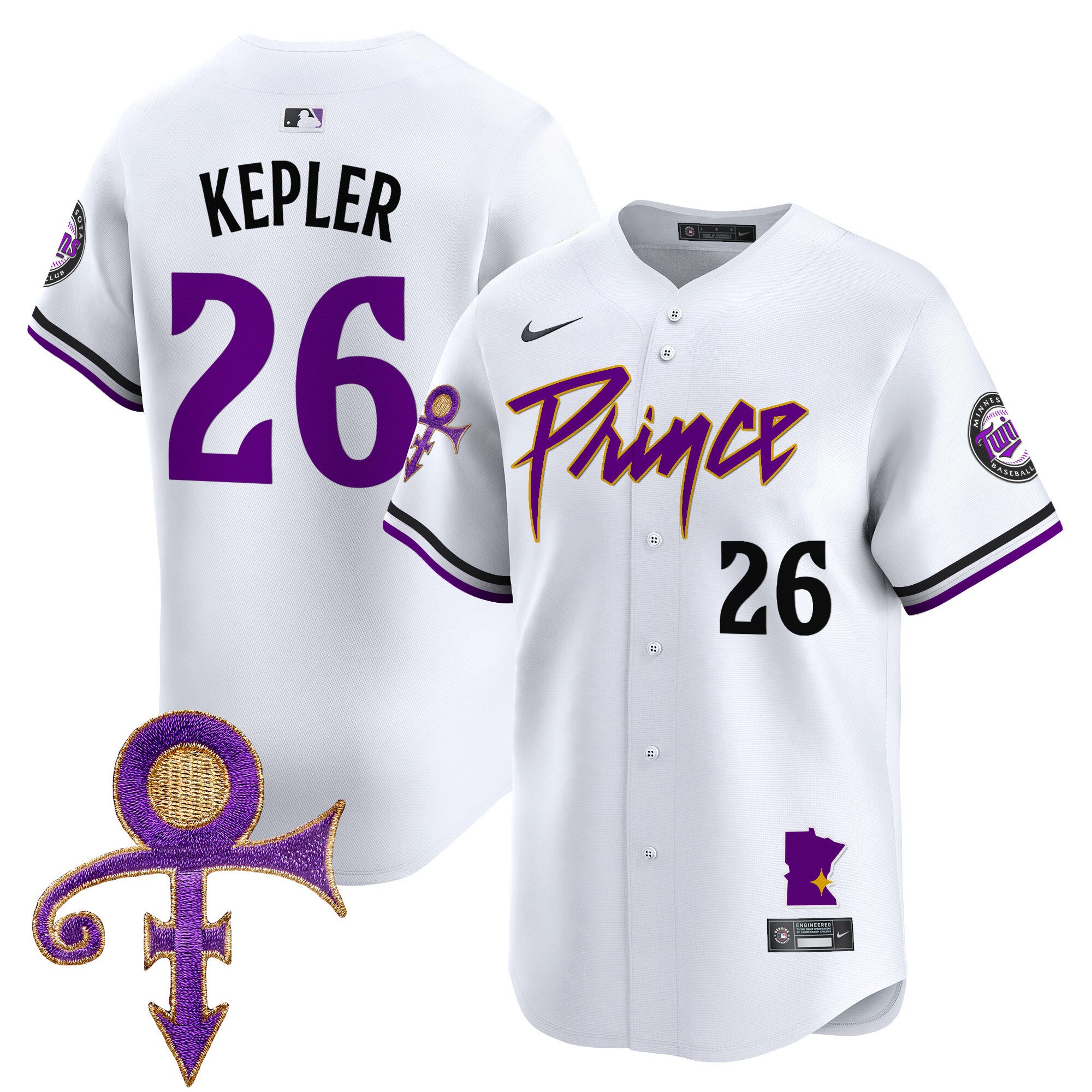 Men's Minnesota Twins Prince Patch Vapor Premier Limited Jersey V2 - All Stitched - White, Max Kepler