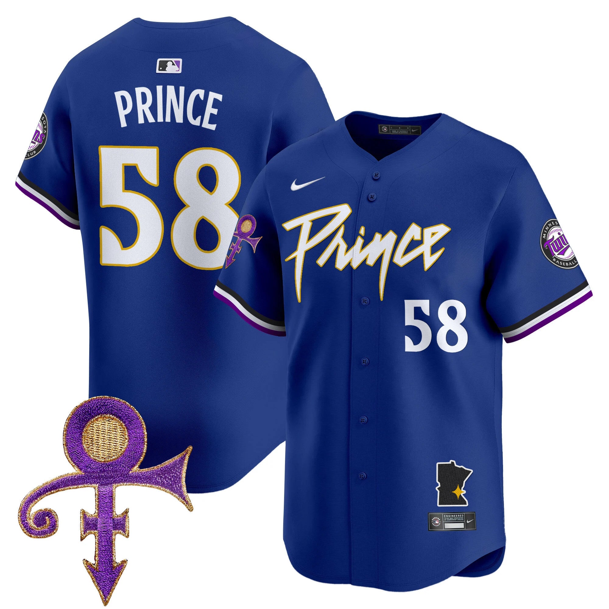 Men's Minnesota Twins Prince Patch Vapor Premier Limited Jersey V2 - All Stitched - Royal, Prince 1958