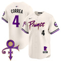 Men's Minnesota Twins Prince Patch Vapor Premier Limited Jersey V2 - All Stitched - Cream, Carlos Correa