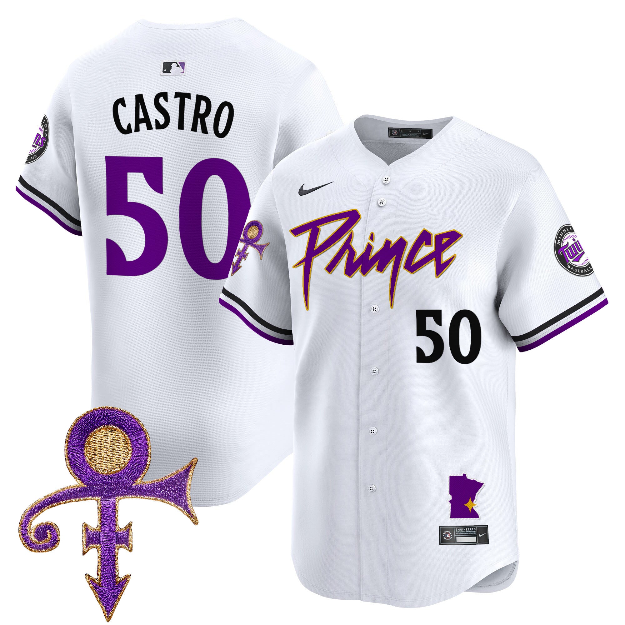 Men's Minnesota Twins Prince Patch Vapor Premier Limited Jersey V2 - All Stitched - White, Willi Castro