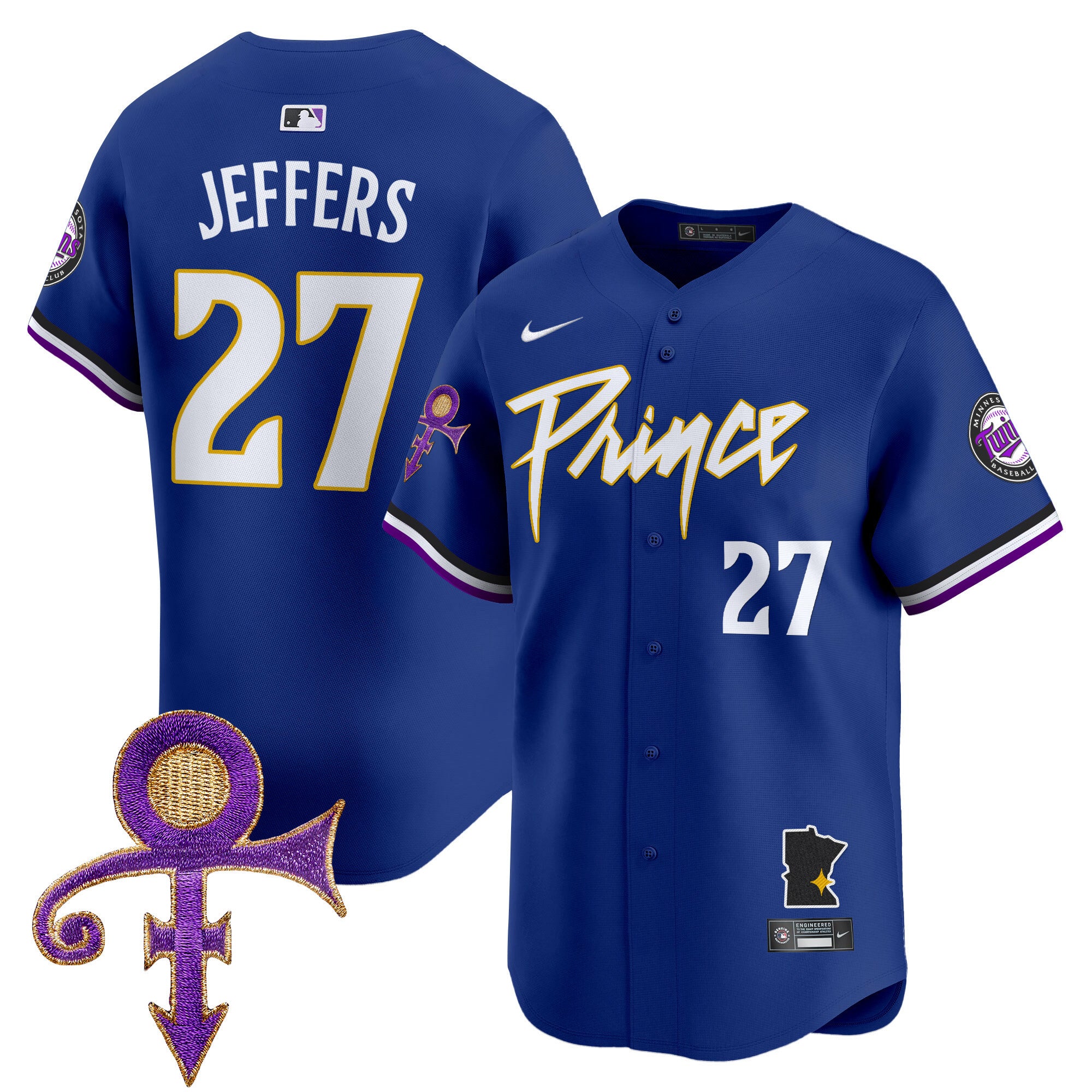 Men's Minnesota Twins Prince Patch Vapor Premier Limited Jersey V2 - All Stitched - Royal, Ryan Jeffers