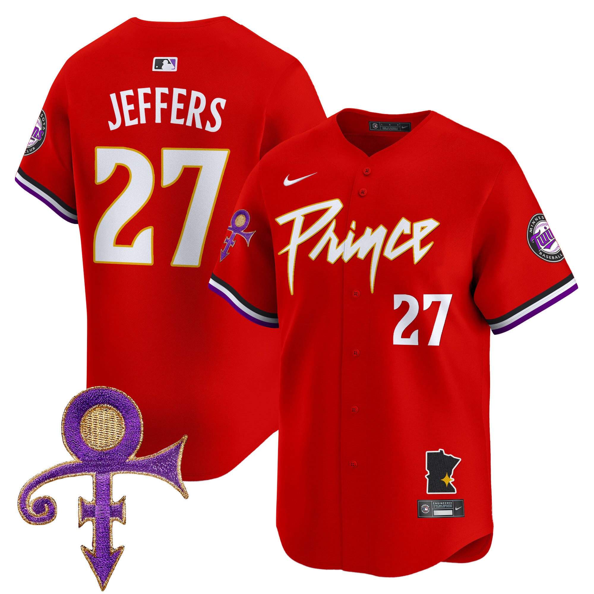 Men's Minnesota Twins Prince Patch Vapor Premier Limited Jersey V2 - All Stitched - Red, Ryan Jeffers