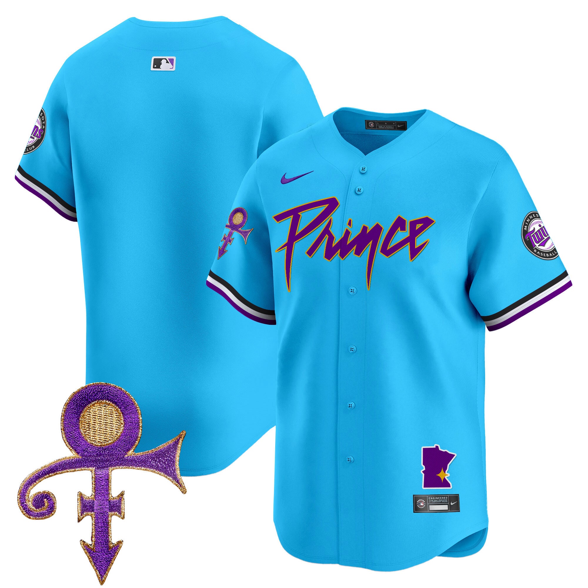 Men's Minnesota Twins Prince Patch Vapor Premier Limited Jersey V2 - All Stitched - Light Blue, Team