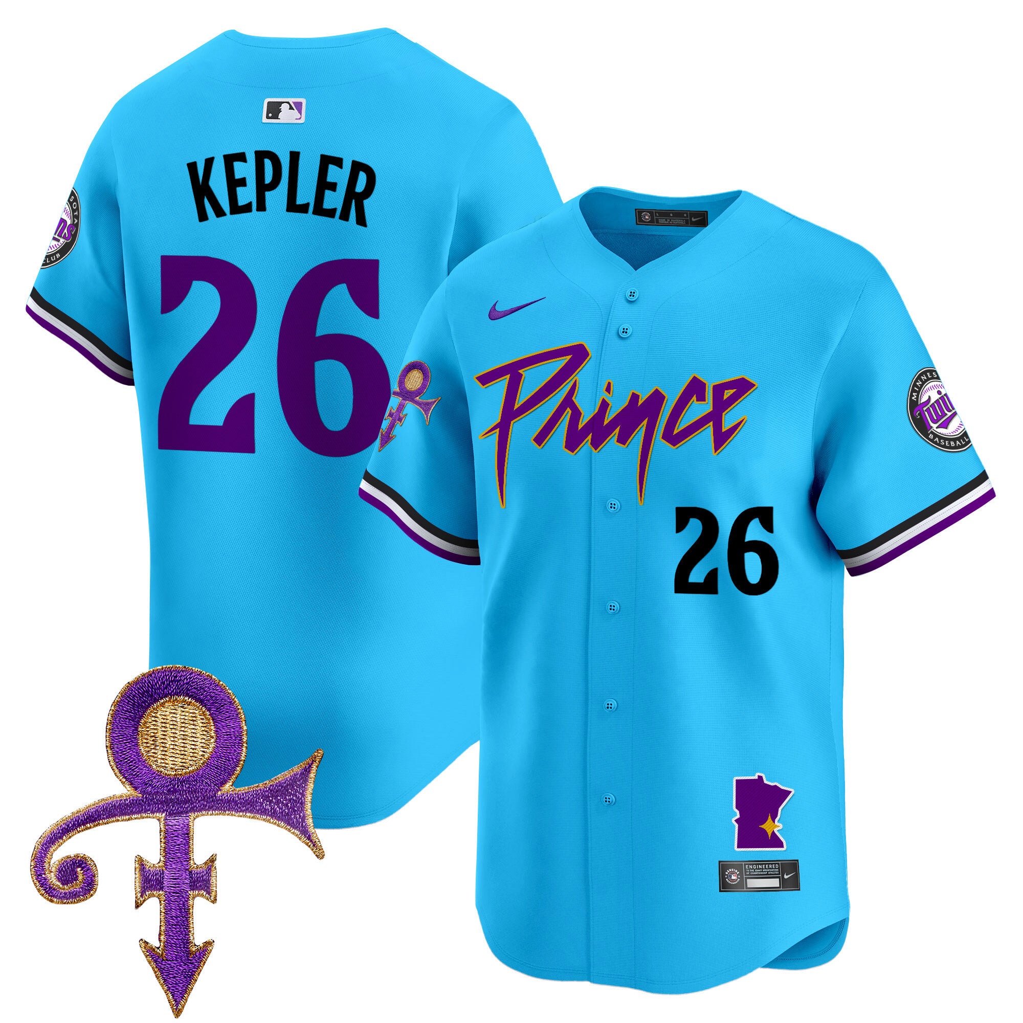 Men's Minnesota Twins Prince Patch Vapor Premier Limited Jersey V2 - All Stitched - Light Blue, Max Kepler