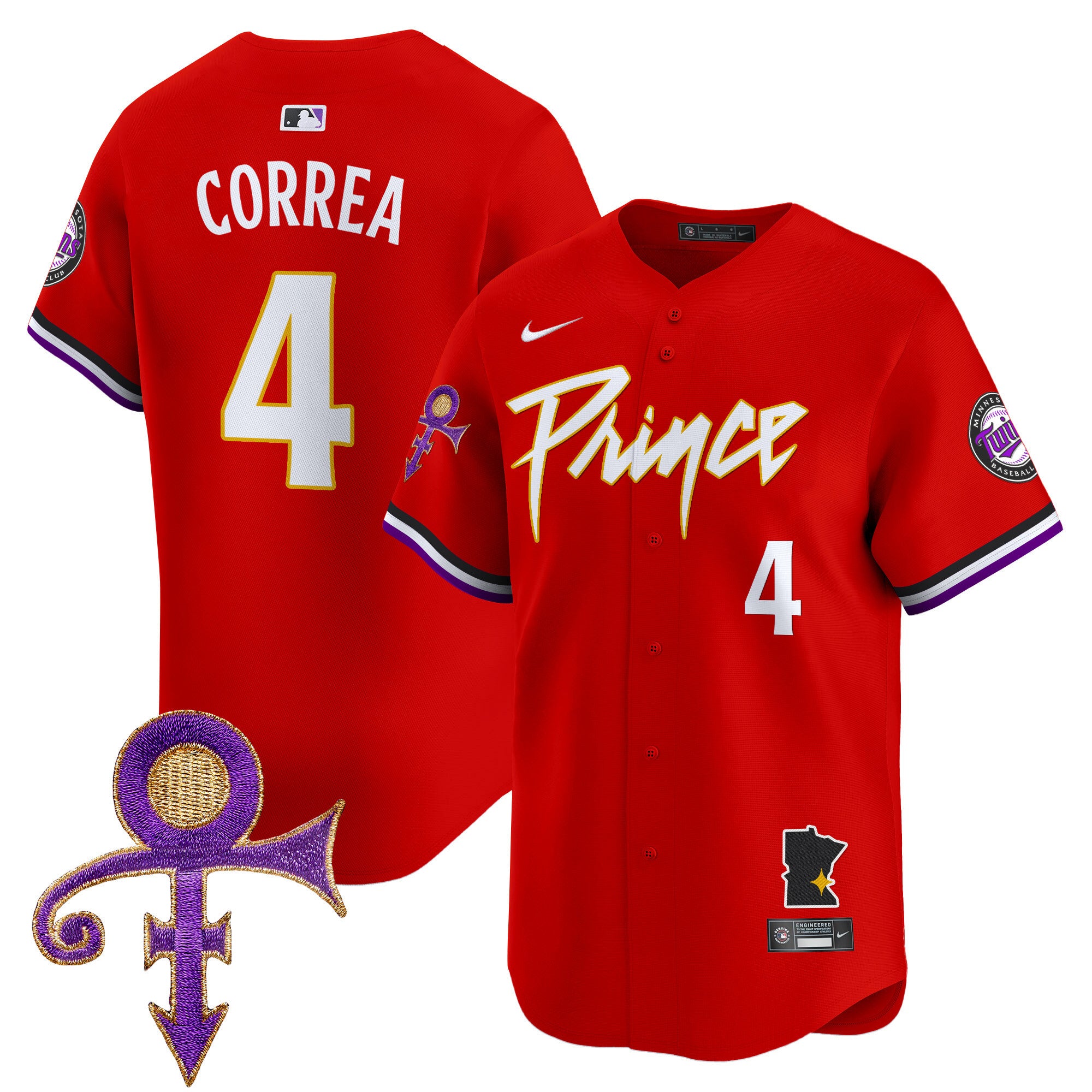 Men's Minnesota Twins Prince Patch Vapor Premier Limited Jersey V2 - All Stitched - Red, Carlos Correa