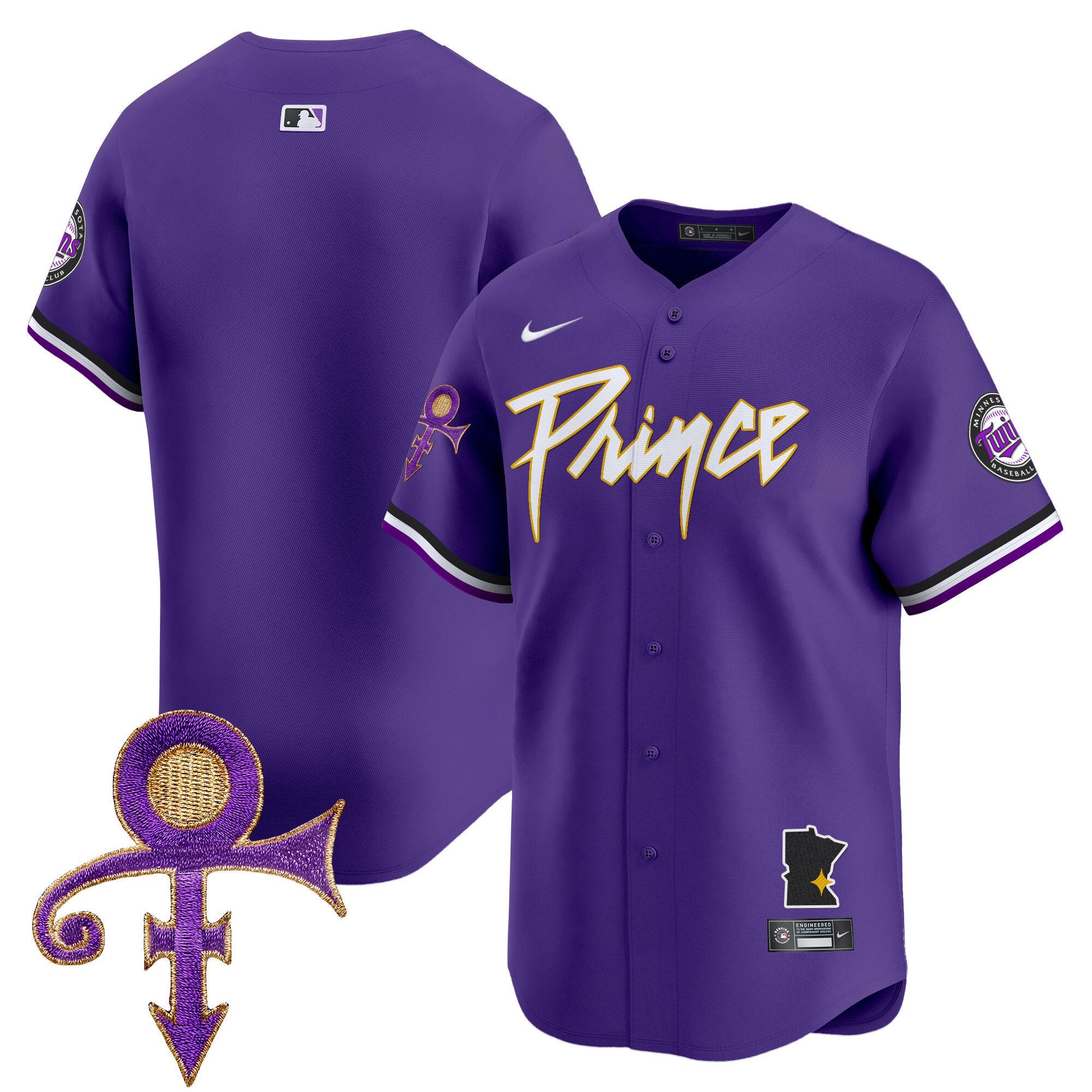 Men's Minnesota Twins Prince Patch Vapor Premier Limited Jersey V2 - All Stitched - Purple, Team