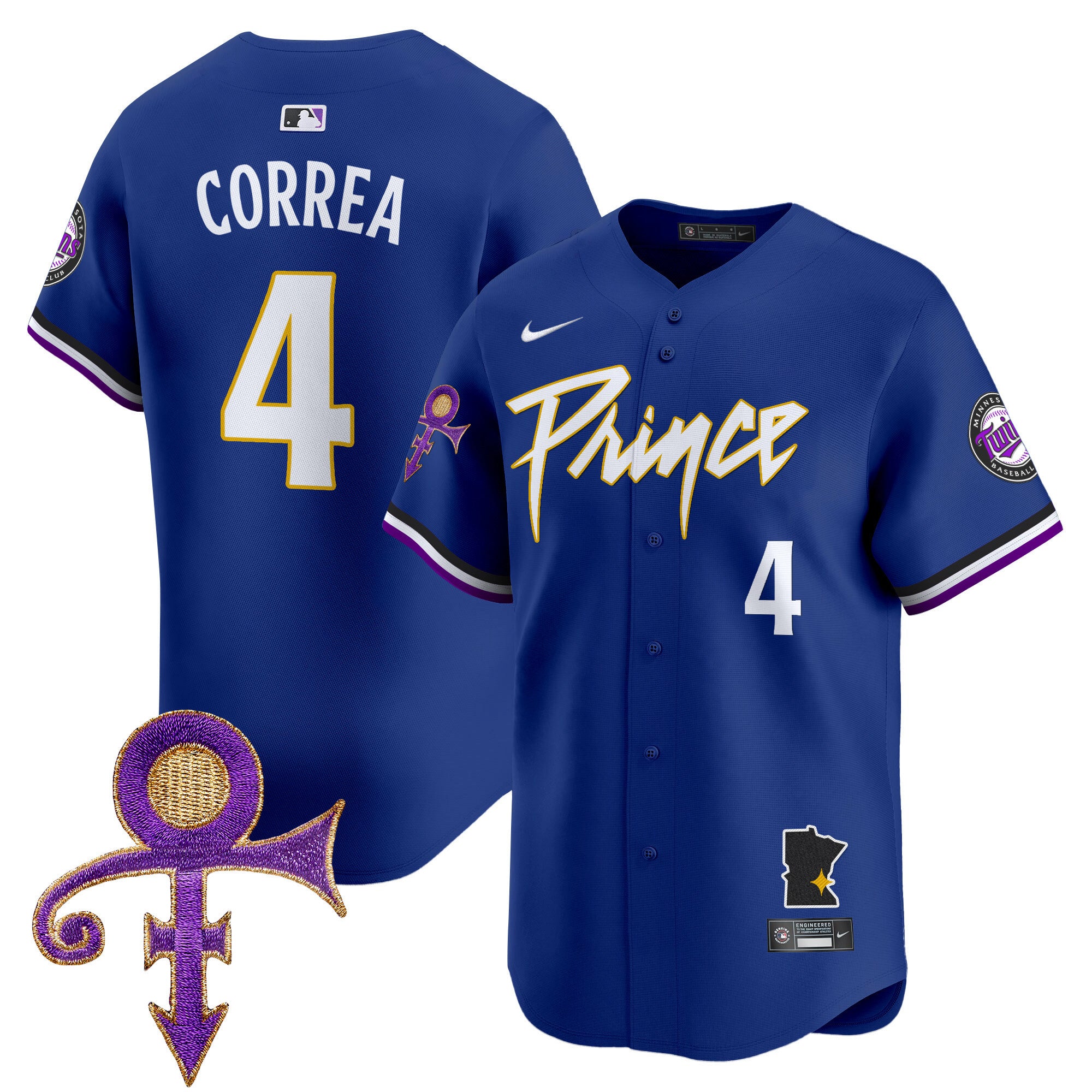 Men's Minnesota Twins Prince Patch Vapor Premier Limited Jersey V2 - All Stitched - Royal, Carlos Correa