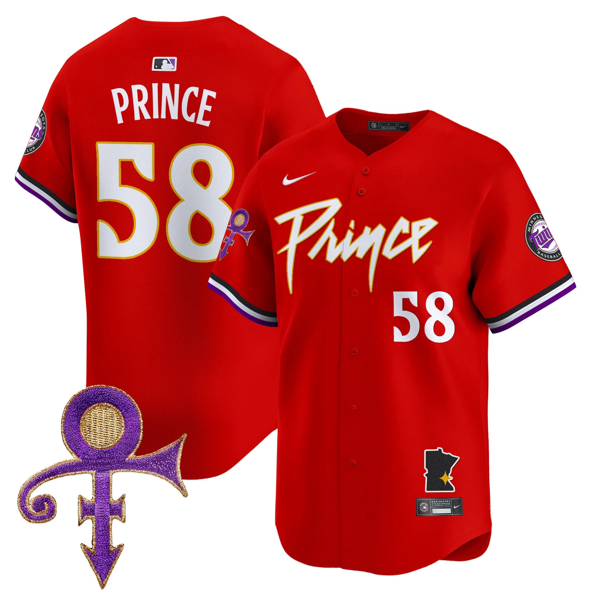 Men's Minnesota Twins Prince Patch Vapor Premier Limited Jersey V2 - All Stitched - Red, Prince 1958