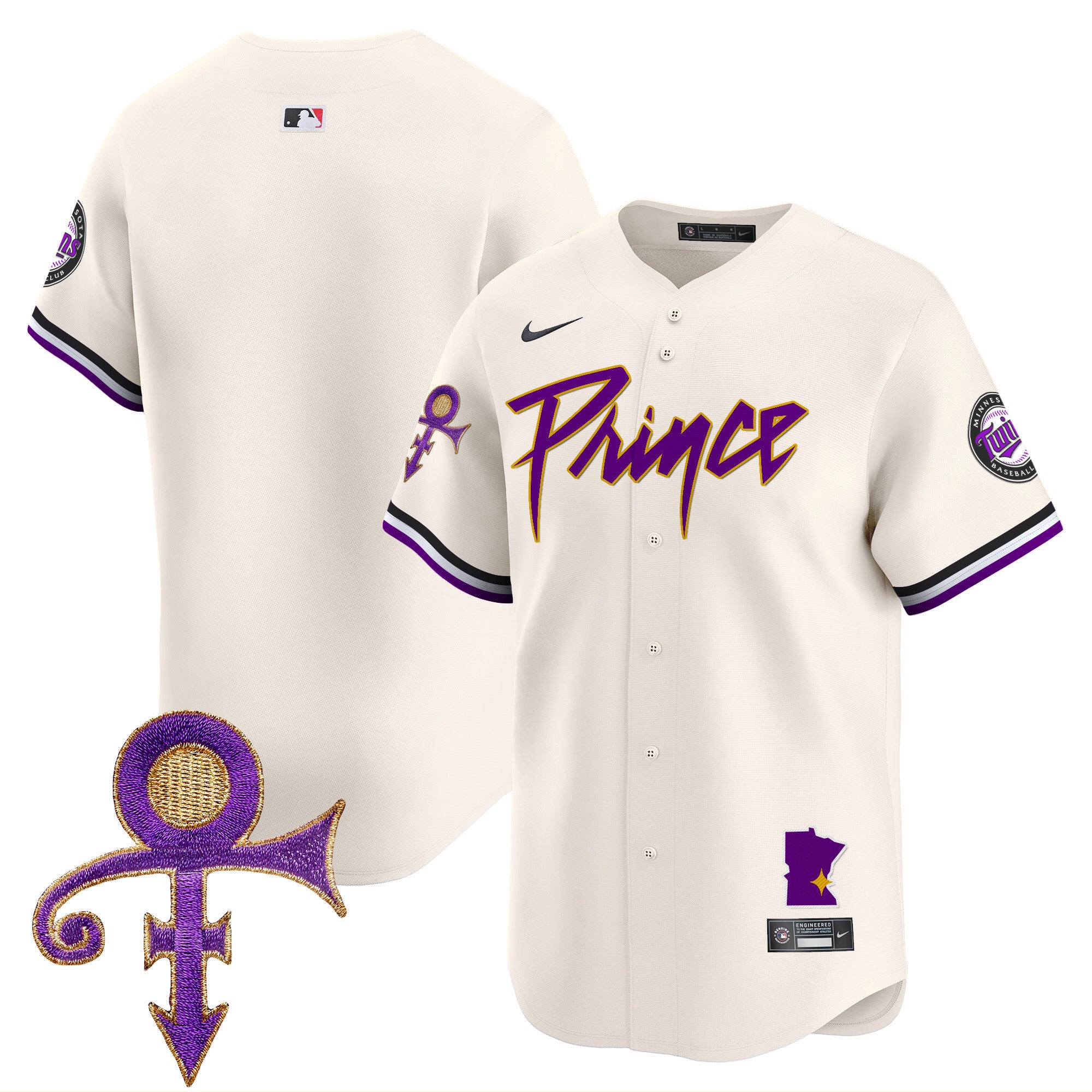 Men's Minnesota Twins Prince Patch Vapor Premier Limited Jersey V2 - All Stitched - Cream, Team