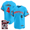 Men's Minnesota Twins Shaking Hands Patch Vapor Premier Limited Jersey - All Stitched - Light Blue, Carlos Correa