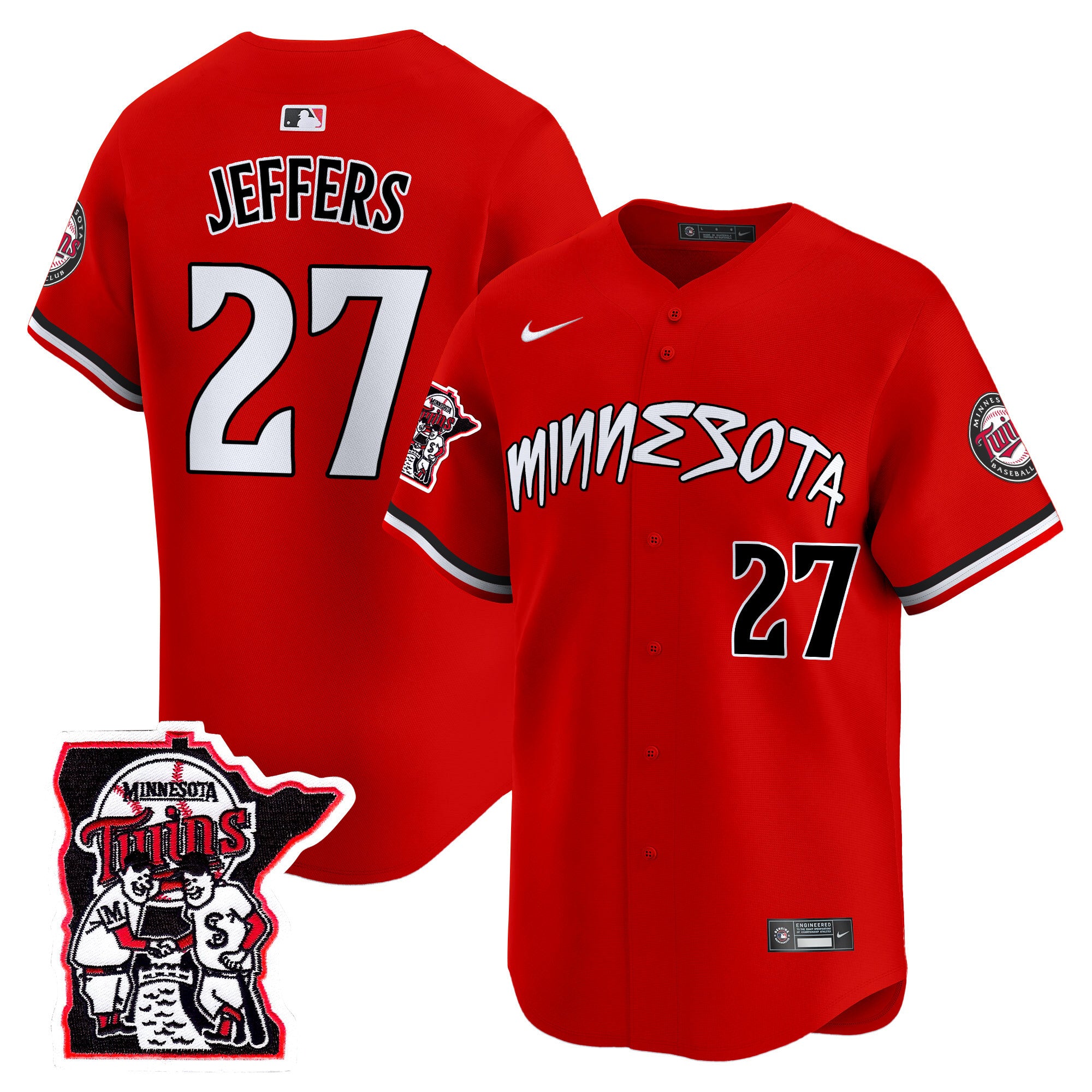 Men's Minnesota Twins Shaking Hands Patch Vapor Premier Limited Jersey - All Stitched - Red, Ryan Jeffers