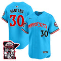 Men's Minnesota Twins Shaking Hands Patch Vapor Premier Limited Jersey - All Stitched - Light Blue, Carlos Santana