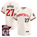 Men's Minnesota Twins Shaking Hands Patch Vapor Premier Limited Jersey - All Stitched - Cream, Ryan Jeffers