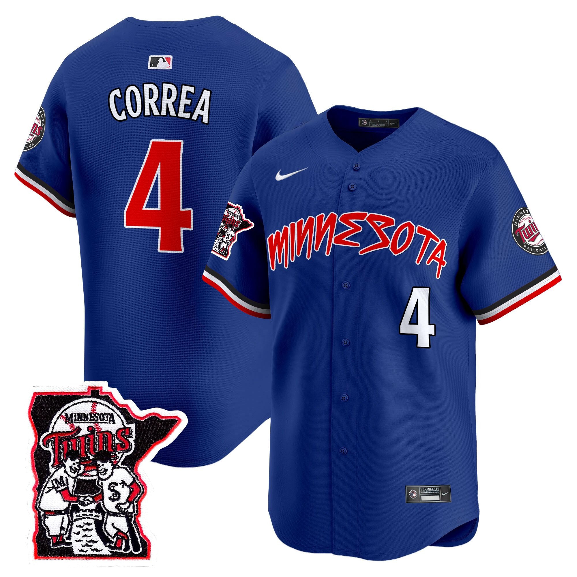 Men's Minnesota Twins Shaking Hands Patch Vapor Premier Limited Jersey - All Stitched - Royal, Carlos Correa