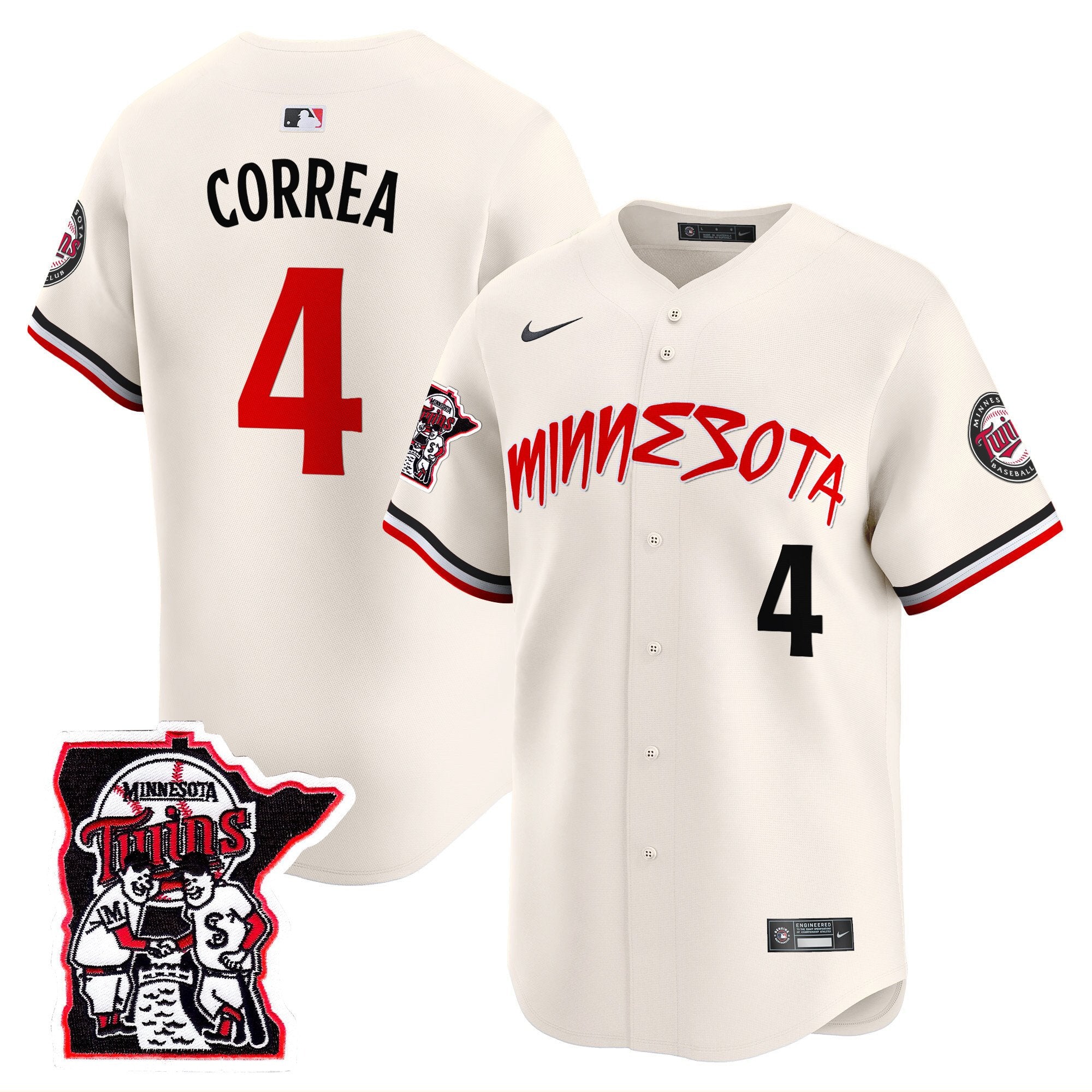 Men's Minnesota Twins Shaking Hands Patch Vapor Premier Limited Jersey - All Stitched - Cream, Carlos Correa