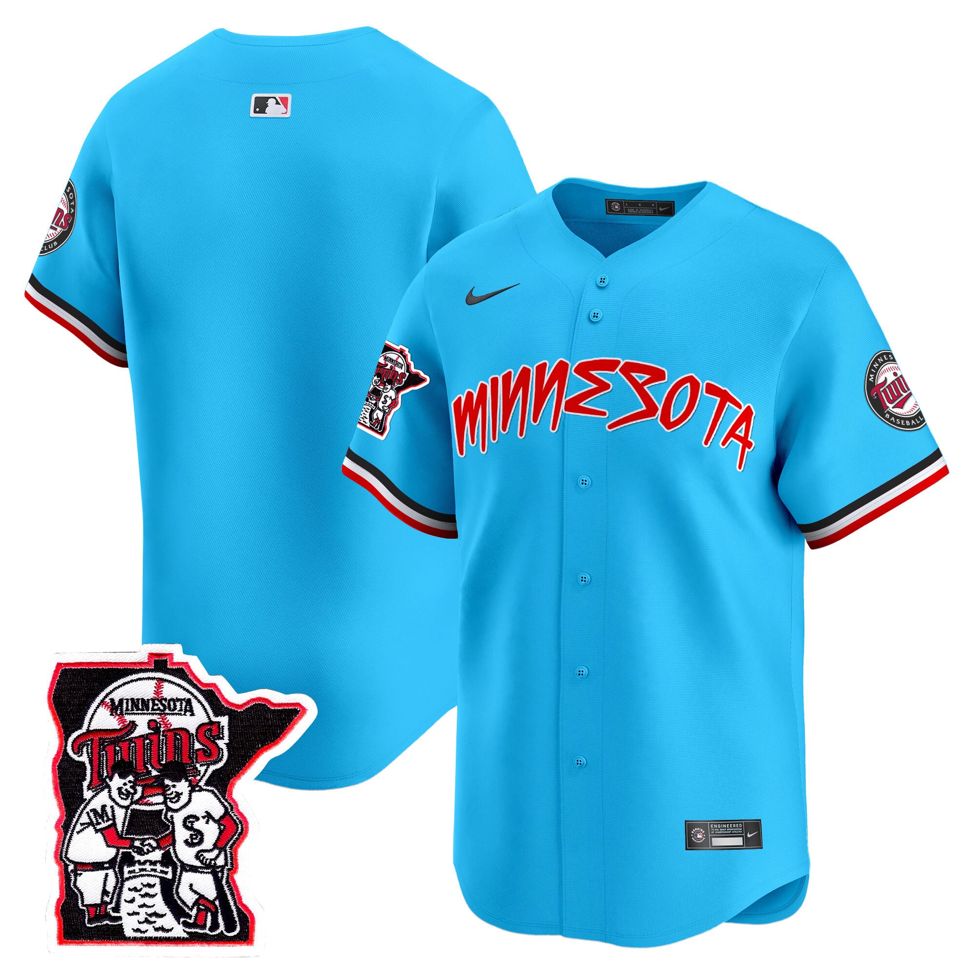 Men's Minnesota Twins Shaking Hands Patch Vapor Premier Limited Jersey - All Stitched - Light Blue, Team