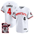Men's Minnesota Twins Shaking Hands Patch Vapor Premier Limited Jersey - All Stitched - White, Carlos Correa