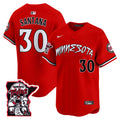Men's Minnesota Twins Shaking Hands Patch Vapor Premier Limited Jersey - All Stitched - Red, Carlos Santana
