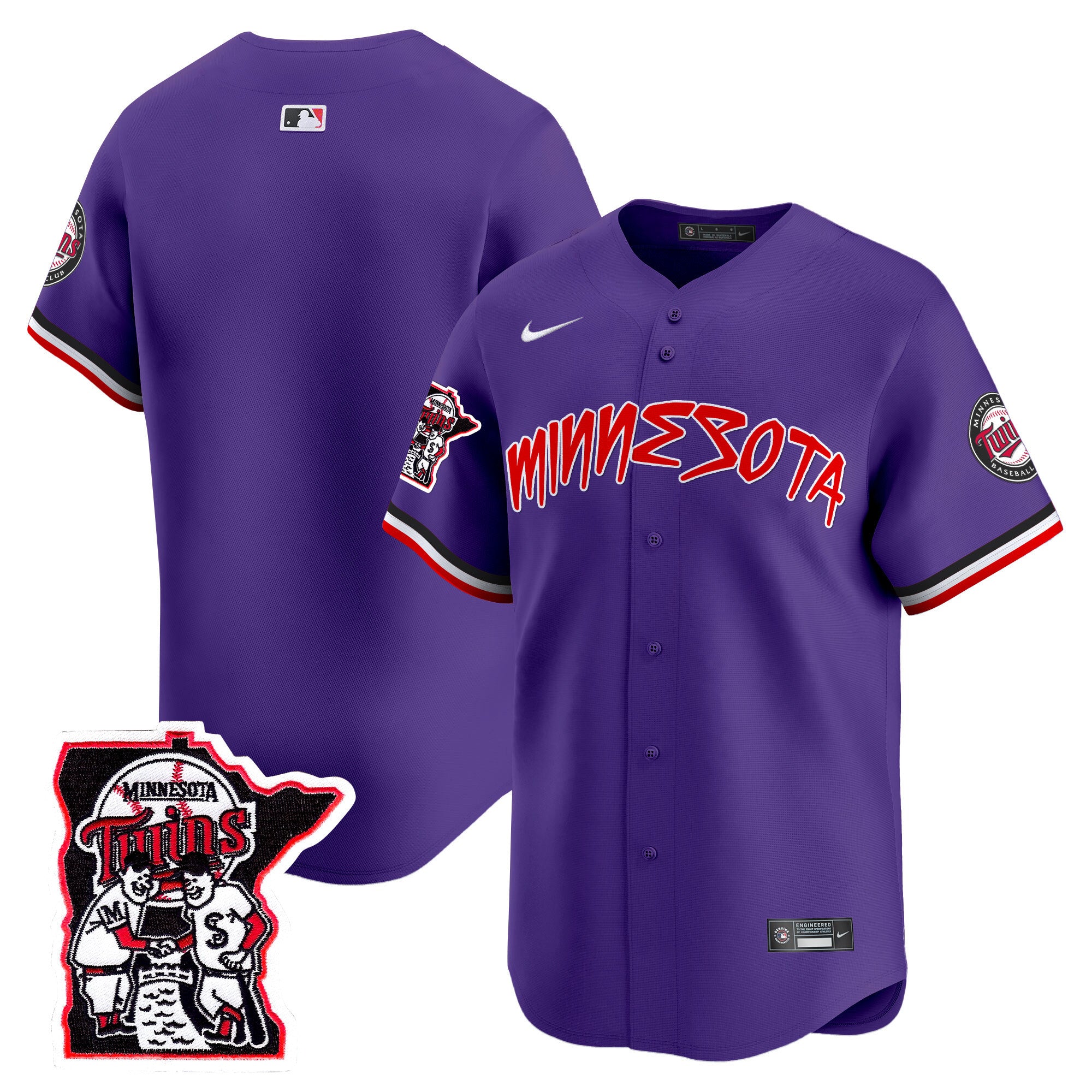 Men's Minnesota Twins Shaking Hands Patch Vapor Premier Limited Jersey - All Stitched - Purple, Team