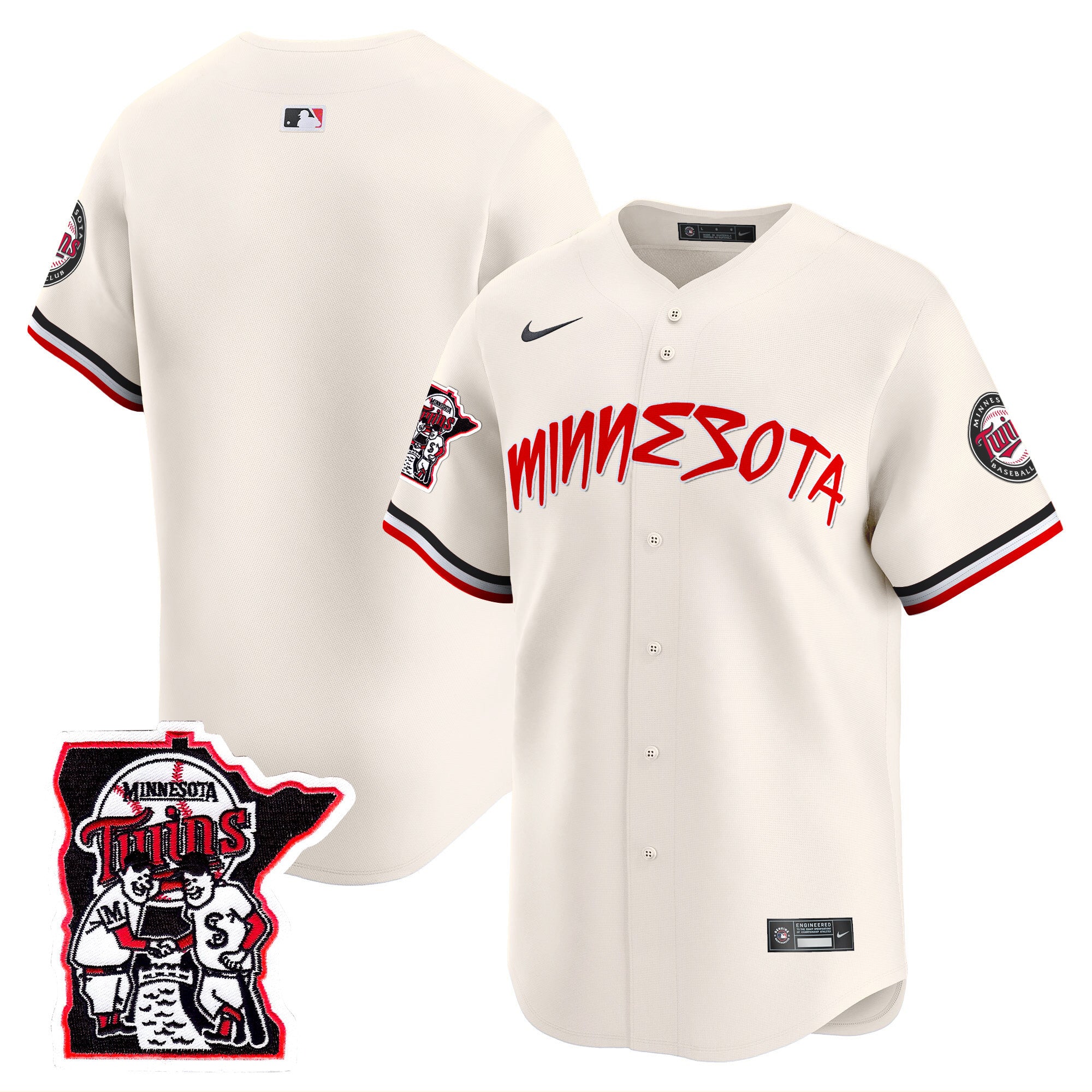 Men's Minnesota Twins Shaking Hands Patch Vapor Premier Limited Jersey - All Stitched - Cream, Team