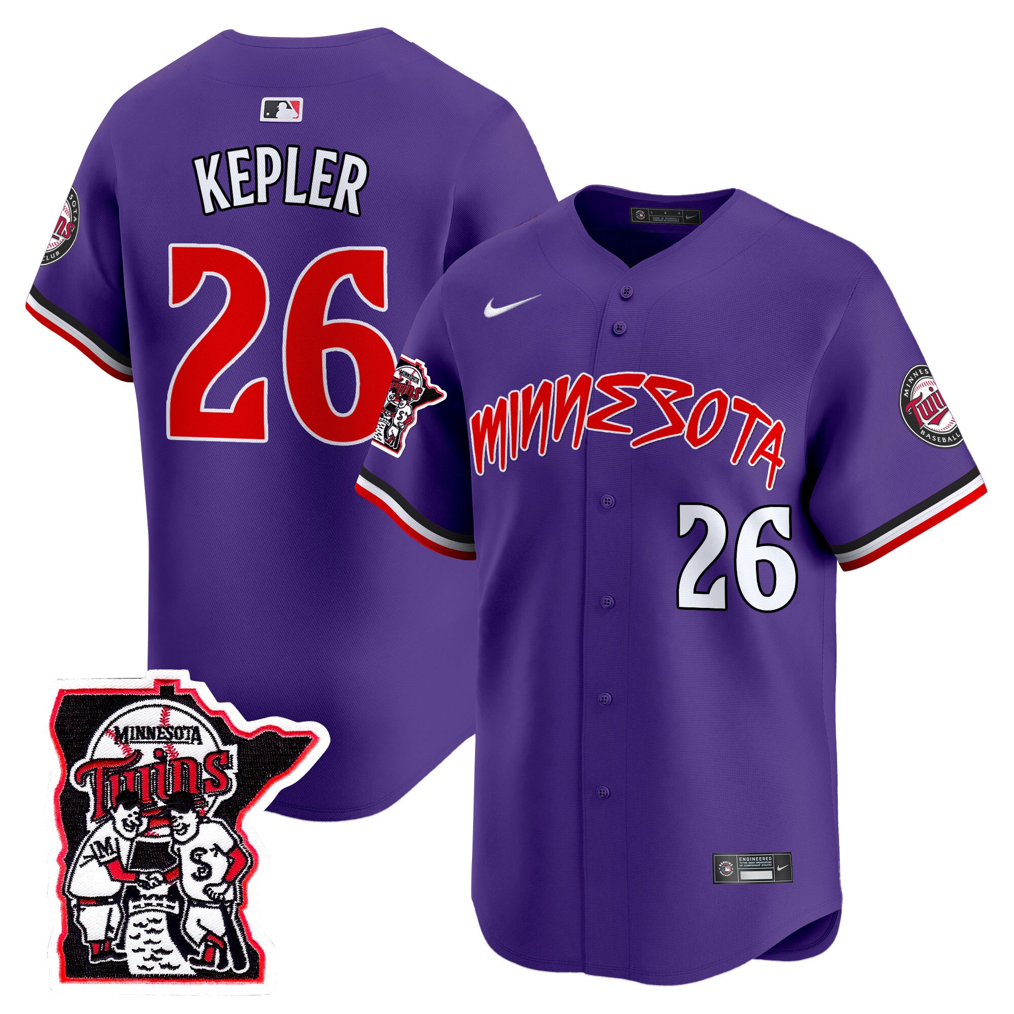 Men's Minnesota Twins Shaking Hands Patch Vapor Premier Limited Jersey - All Stitched - Purple, Max Kepler