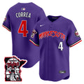 Men's Minnesota Twins Shaking Hands Patch Vapor Premier Limited Jersey - All Stitched - Purple, Carlos Correa