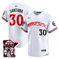 Men's Minnesota Twins Shaking Hands Patch Vapor Premier Limited Jersey - All Stitched - White, Carlos Santana