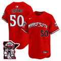 Men's Minnesota Twins Shaking Hands Patch Vapor Premier Limited Jersey - All Stitched - Red, Willi Castro