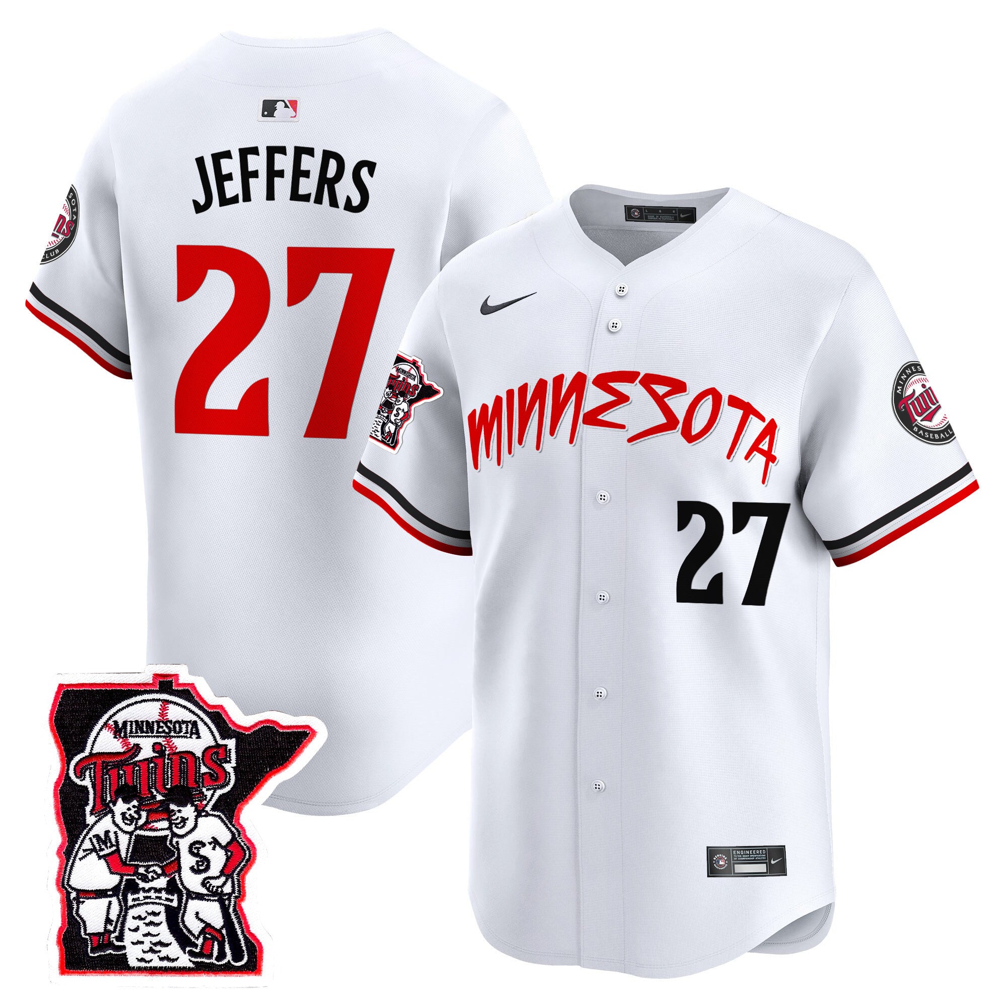Men's Minnesota Twins Shaking Hands Patch Vapor Premier Limited Jersey - All Stitched - White, Ryan Jeffers