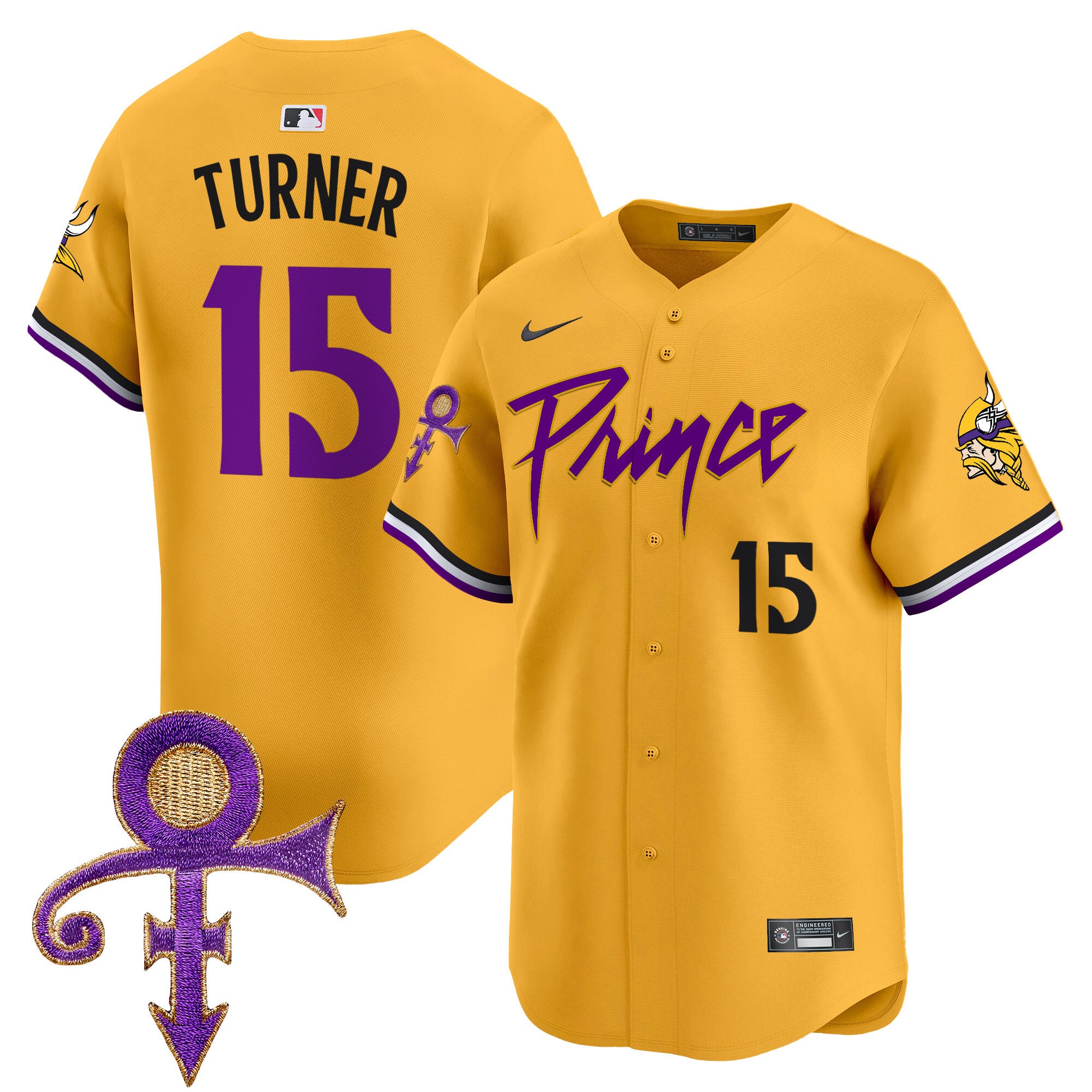 Men's Minnesota Vikings Prince Patch Vapor Premier Limited Jersey - All Stitched - Gold, Dallas Turner