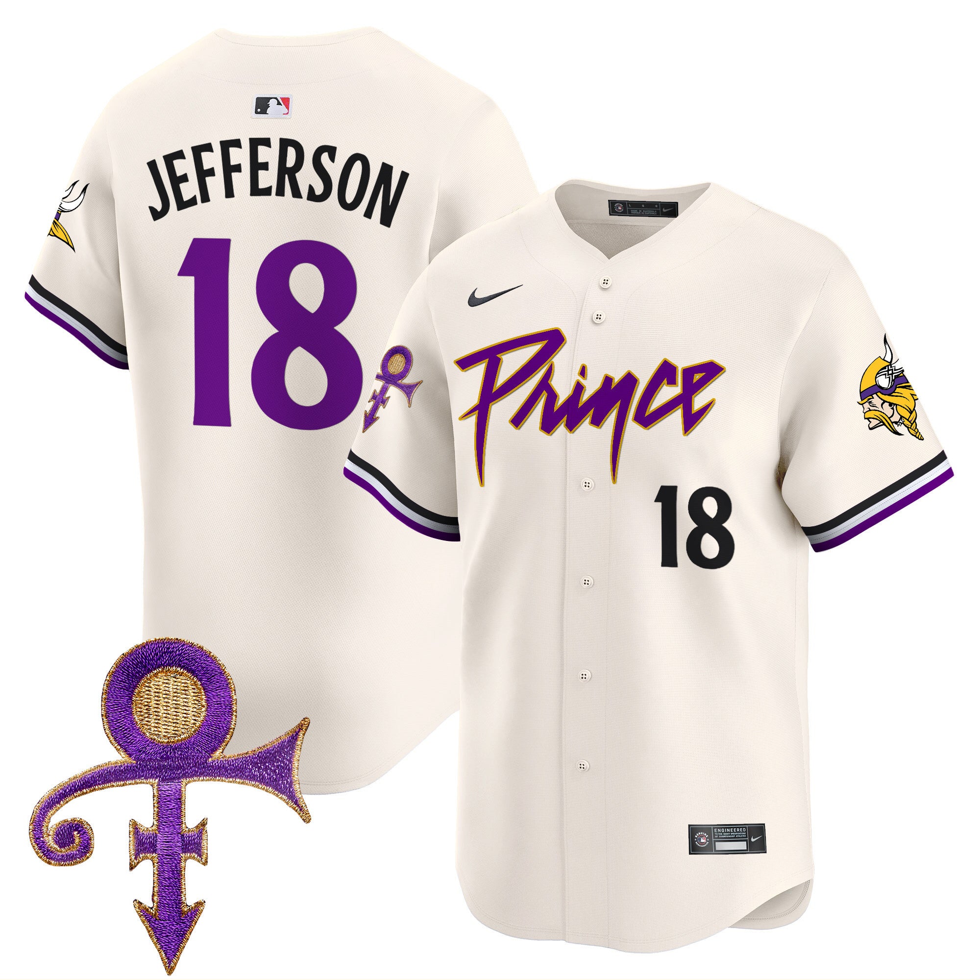 Men's Minnesota Vikings Prince Patch Vapor Premier Limited Jersey - All Stitched - Cream, Justin Jefferson