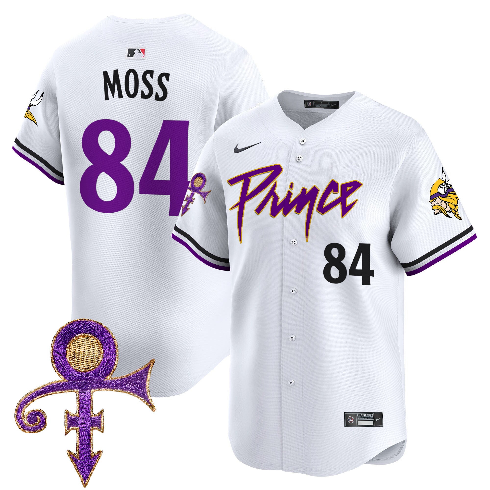 Men's Minnesota Vikings Prince Patch Vapor Premier Limited Jersey - All Stitched - White, Randy Moss
