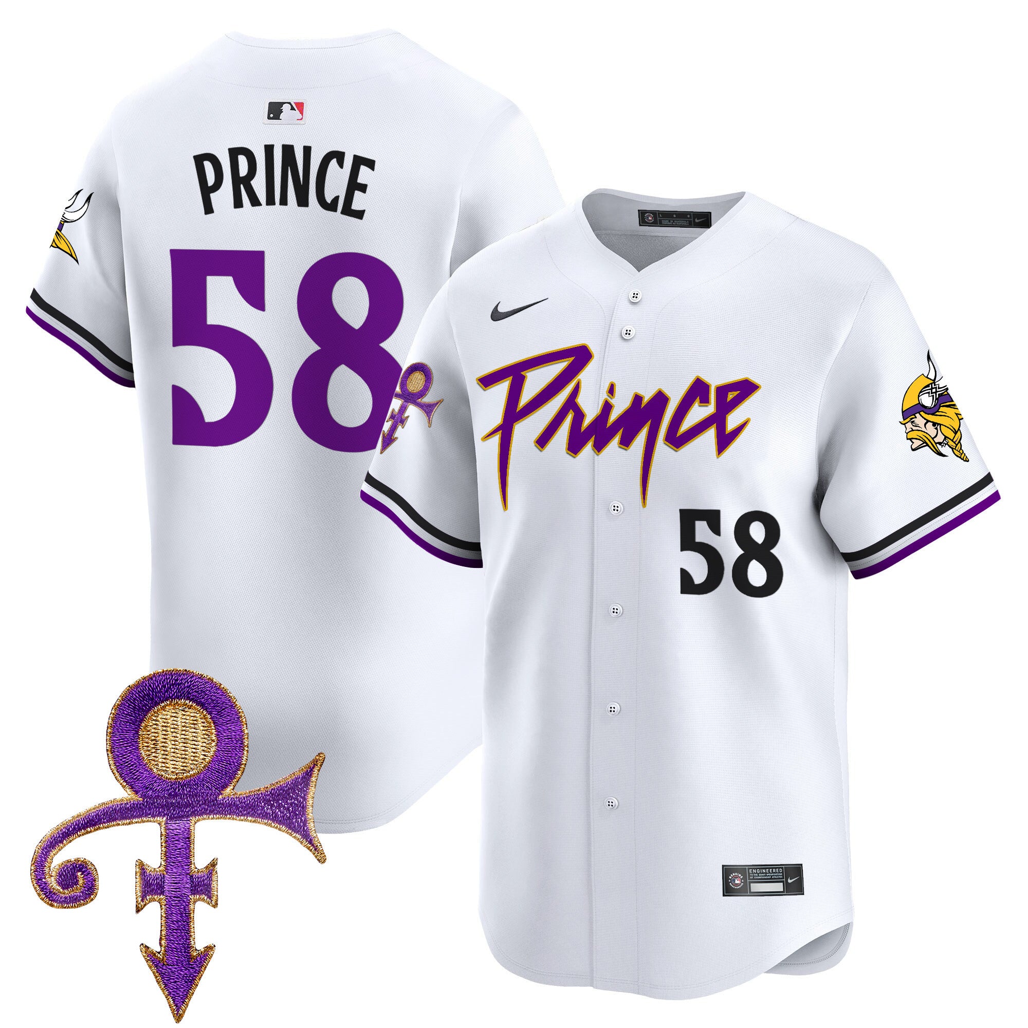 Men's Minnesota Vikings Prince Patch Vapor Premier Limited Jersey - All Stitched - White, Prince 1958
