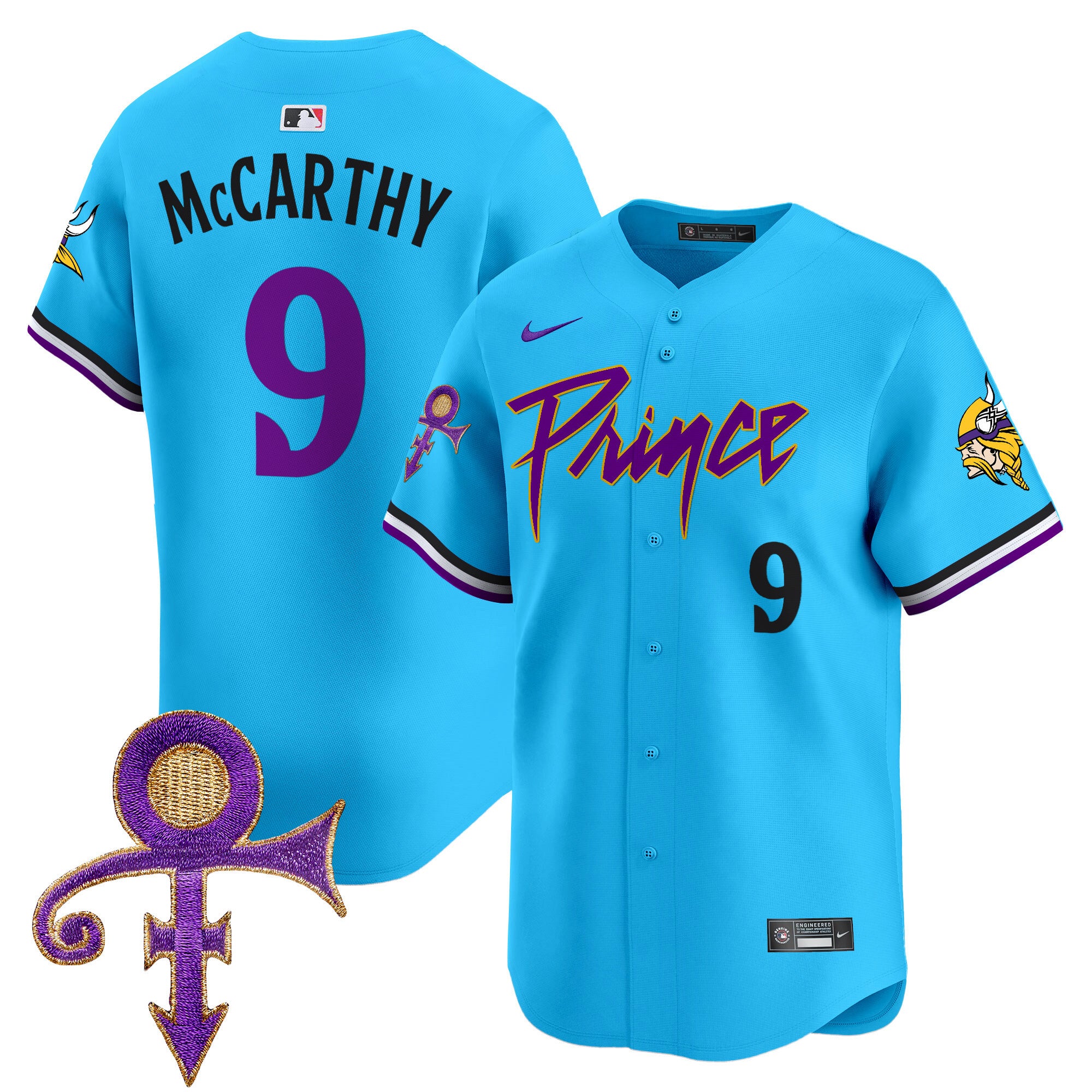 Men's Minnesota Vikings Prince Patch Vapor Premier Limited Jersey - All Stitched - Light Blue, J.J. McCarthy