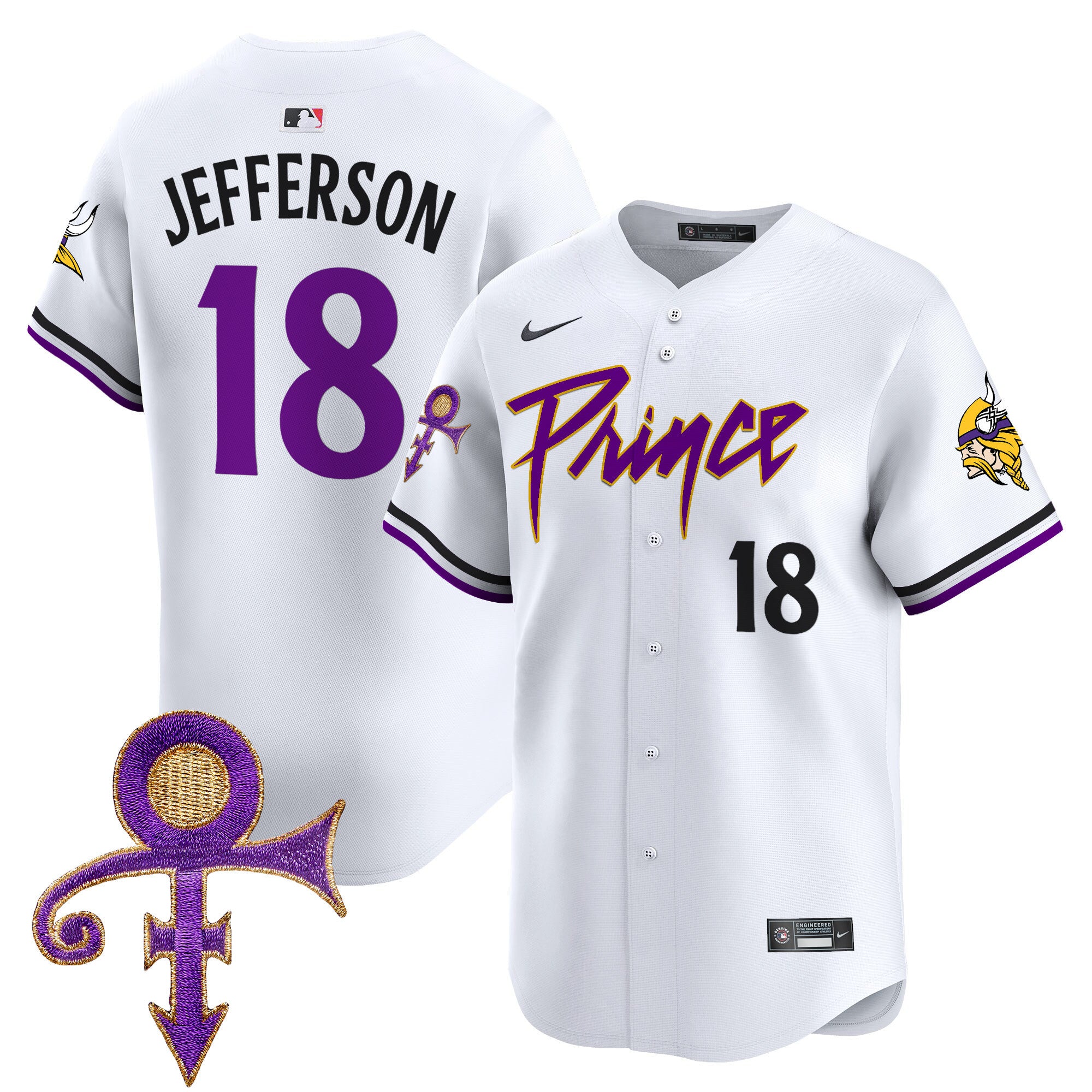 Men's Minnesota Vikings Prince Patch Vapor Premier Limited Jersey - All Stitched - White, Justin Jefferson