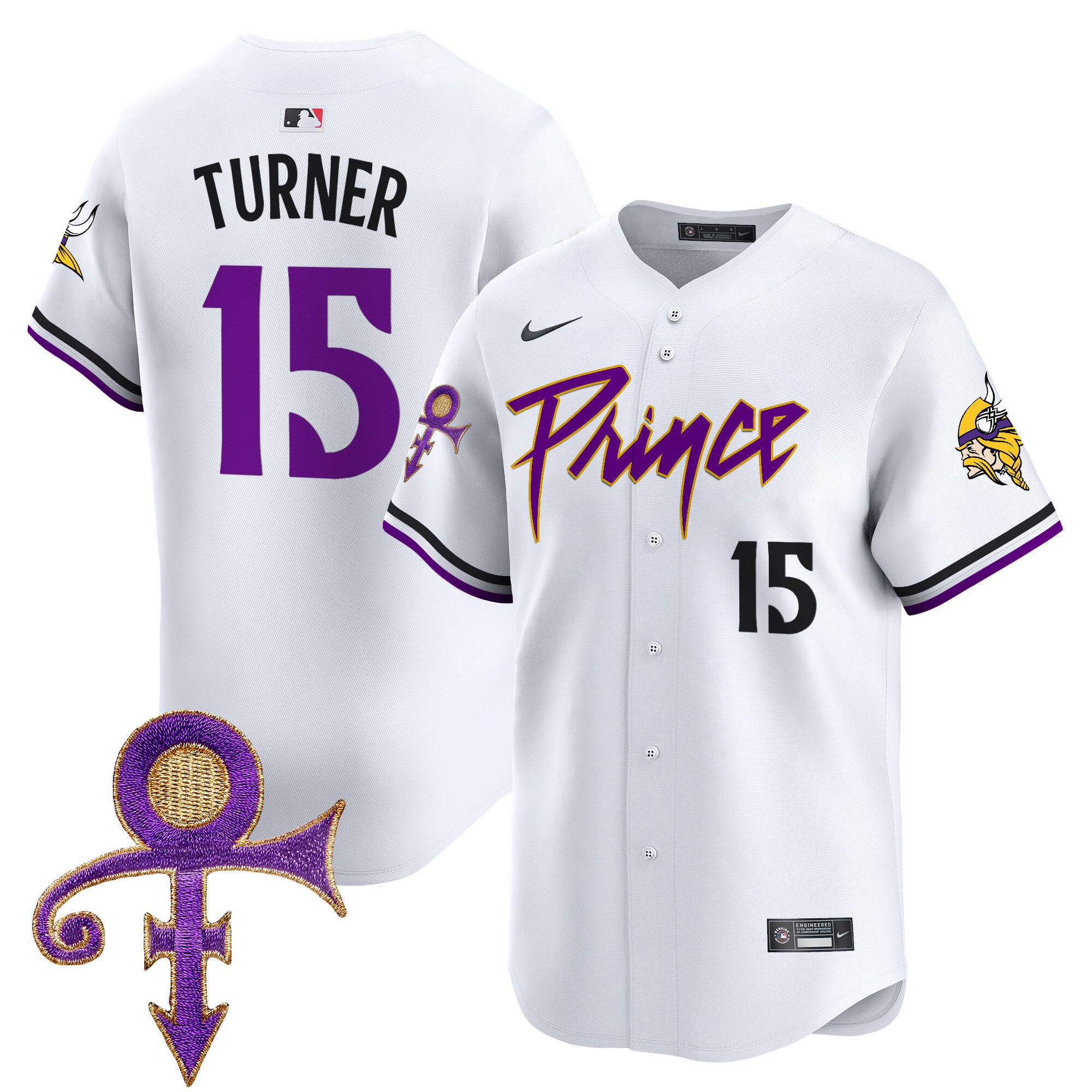 Men's Minnesota Vikings Prince Patch Vapor Premier Limited Jersey - All Stitched - White, Dallas Turner