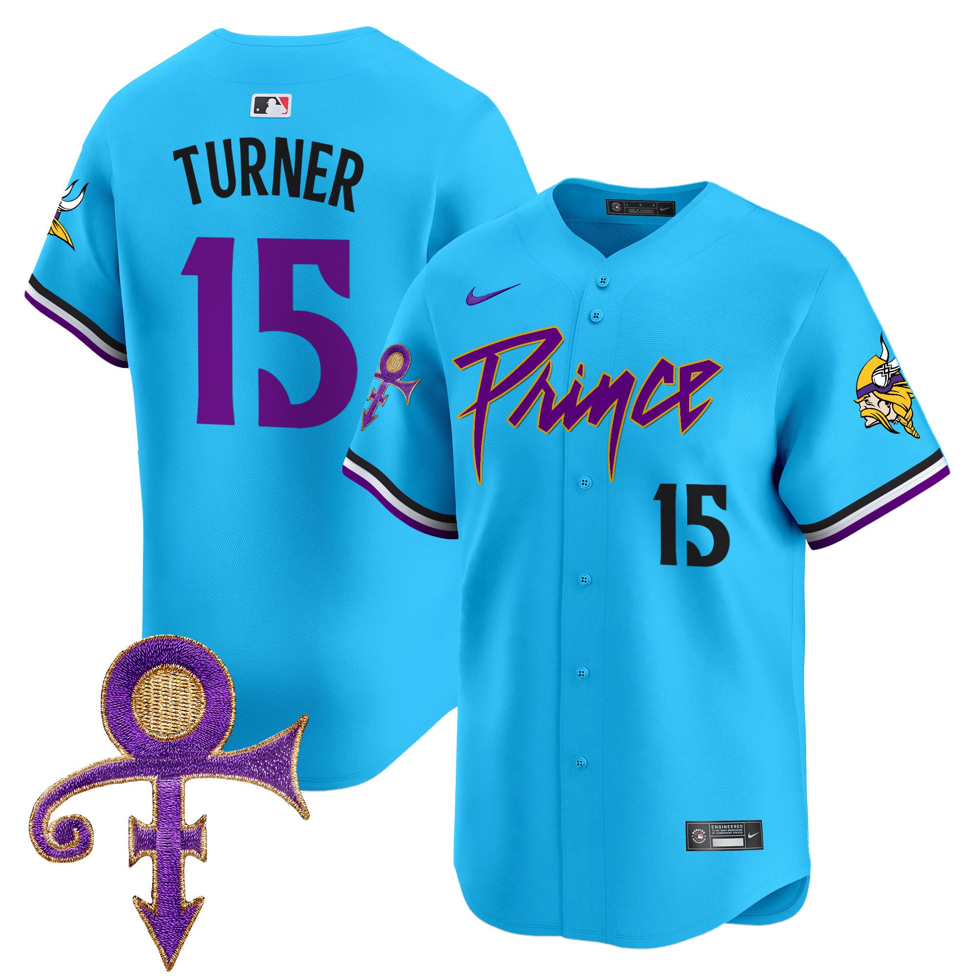 Men's Minnesota Vikings Prince Patch Vapor Premier Limited Jersey - All Stitched - Light Blue, Dallas Turner