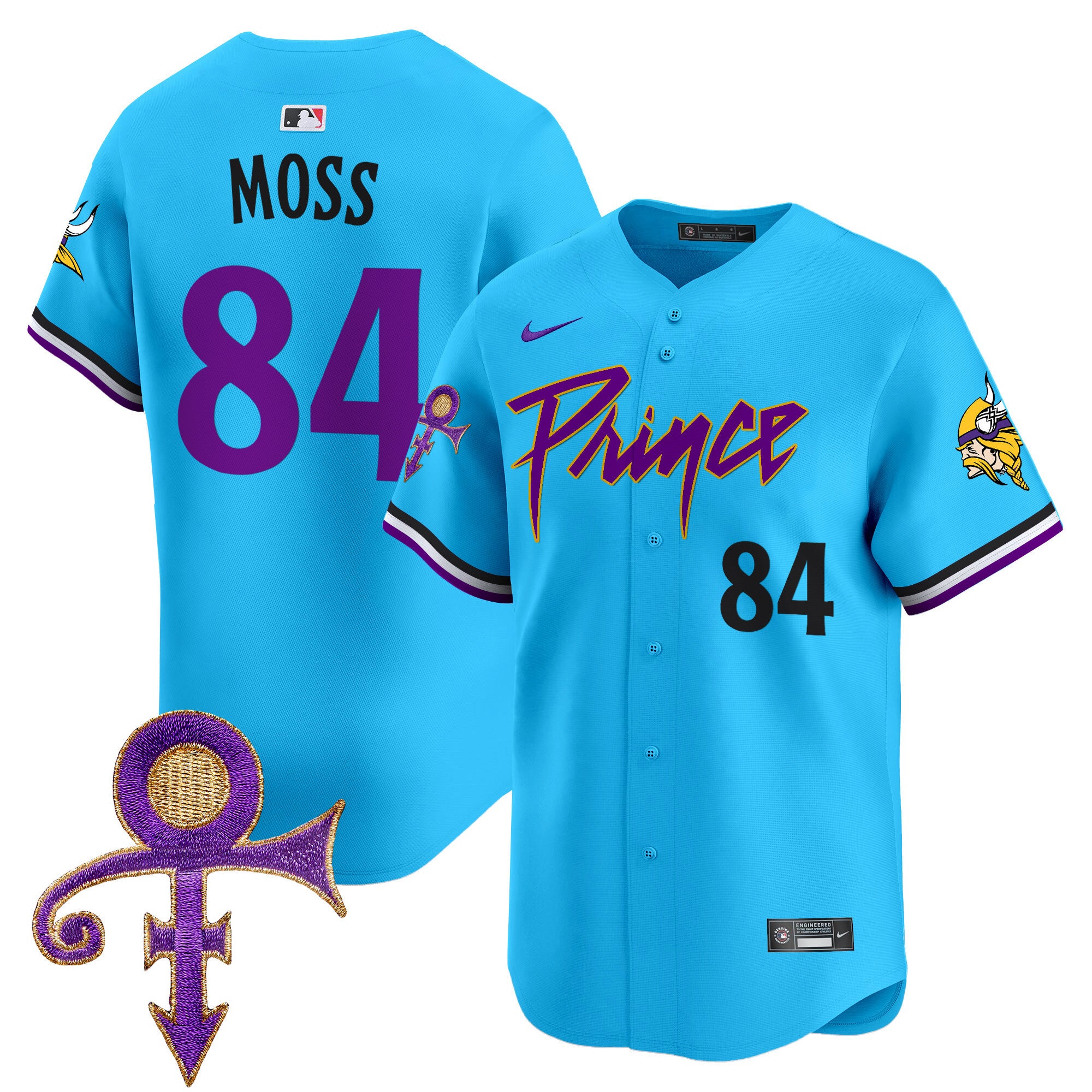 Men's Minnesota Vikings Prince Patch Vapor Premier Limited Jersey - All Stitched - Light Blue, Randy Moss