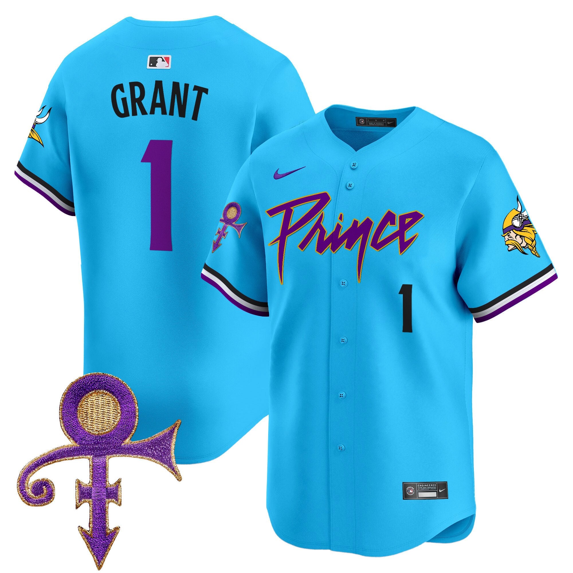 Men's Minnesota Vikings Prince Patch Vapor Premier Limited Jersey - All Stitched - Light Blue, Bud Grant