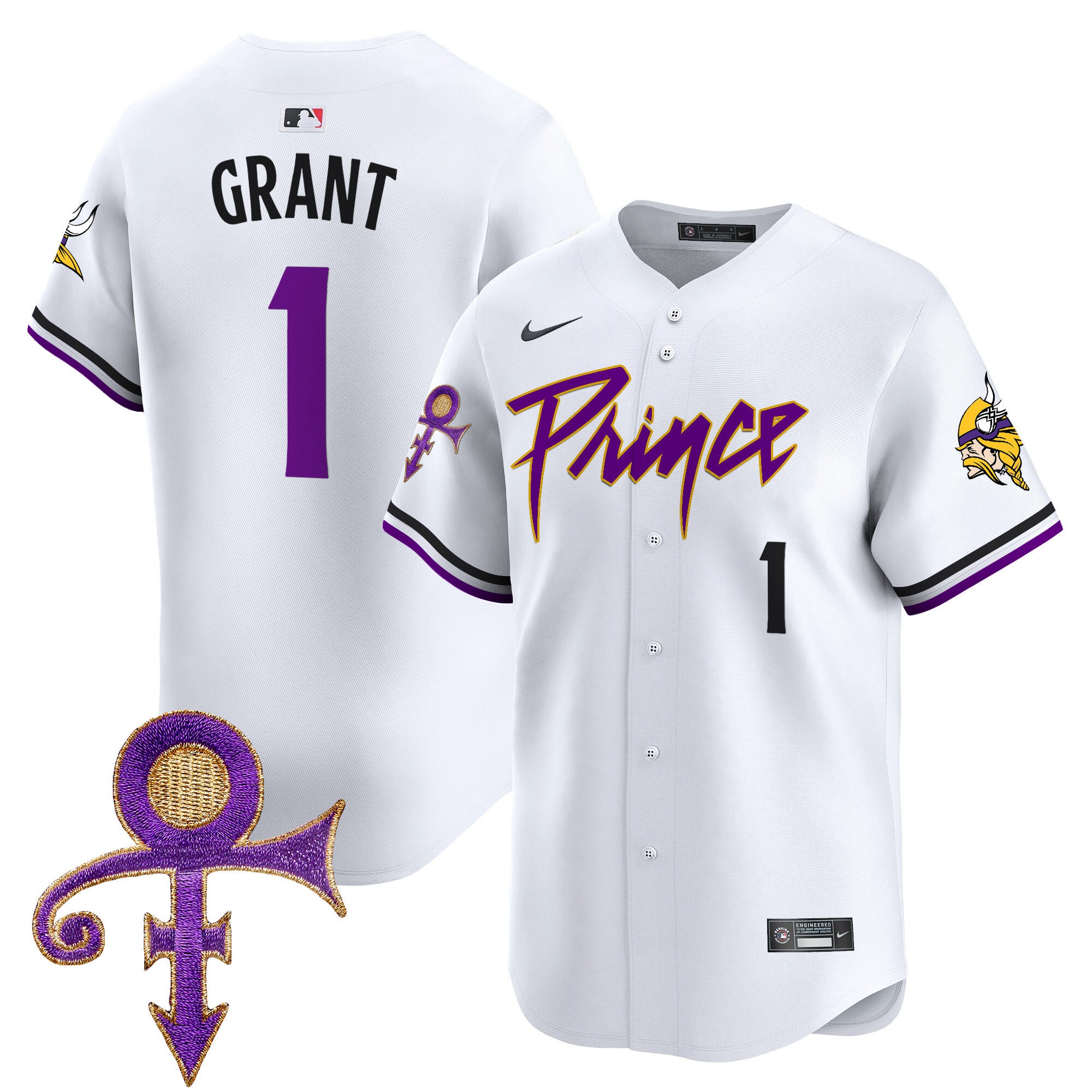 Men's Minnesota Vikings Prince Patch Vapor Premier Limited Jersey - All Stitched - White, Bud Grant