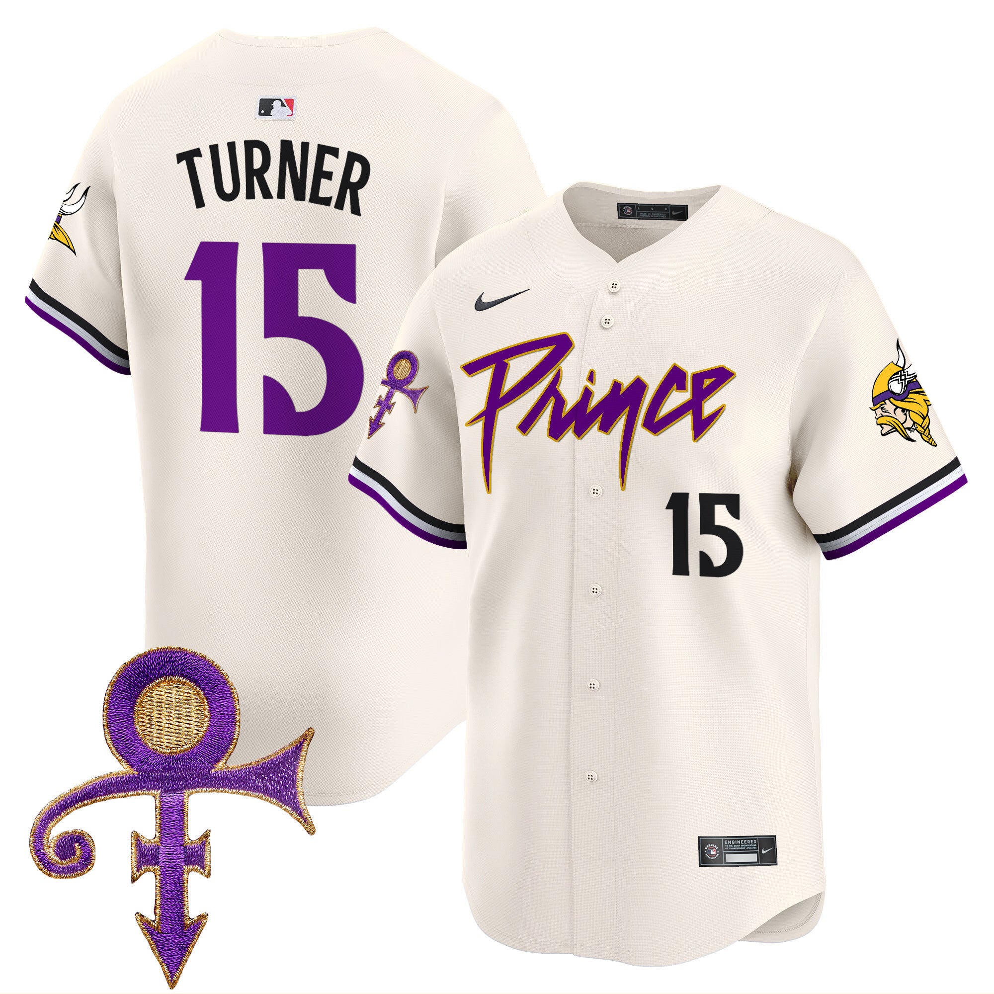 Men's Minnesota Vikings Prince Patch Vapor Premier Limited Jersey - All Stitched - Cream, Dallas Turner