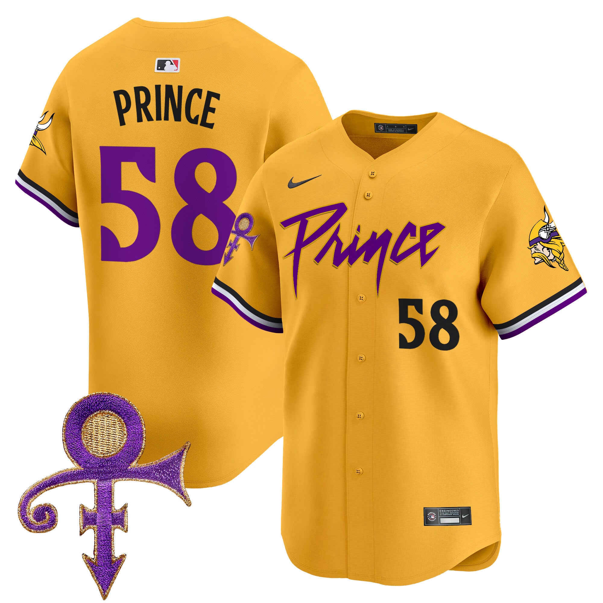 Men's Minnesota Vikings Prince Patch Vapor Premier Limited Jersey - All Stitched - Gold, Prince 1958