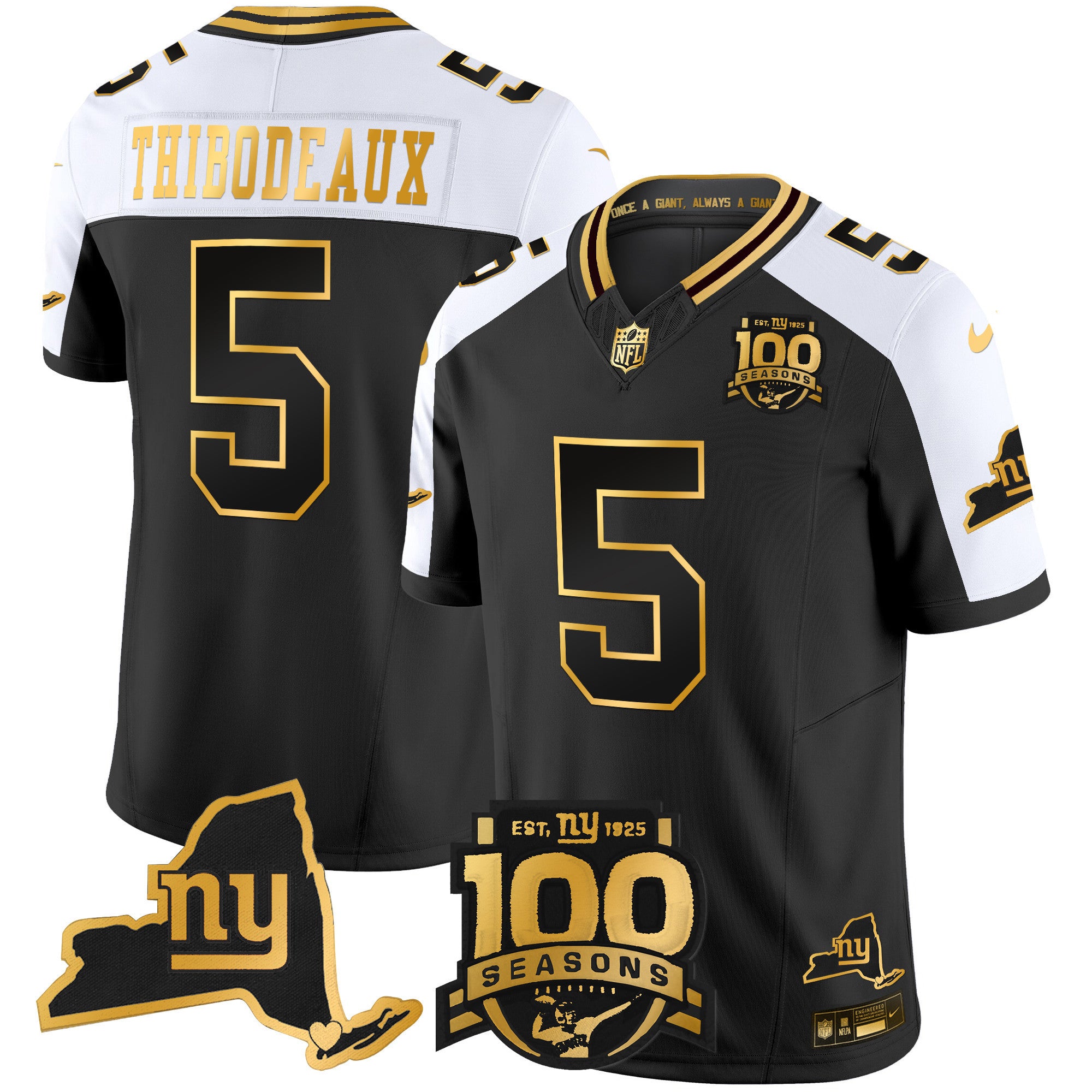 Men's New York Giants 100th Season & State Patch Gold Vapor Limited Jersey - All Stitched - Alternate, Kayvon Thibodeaux