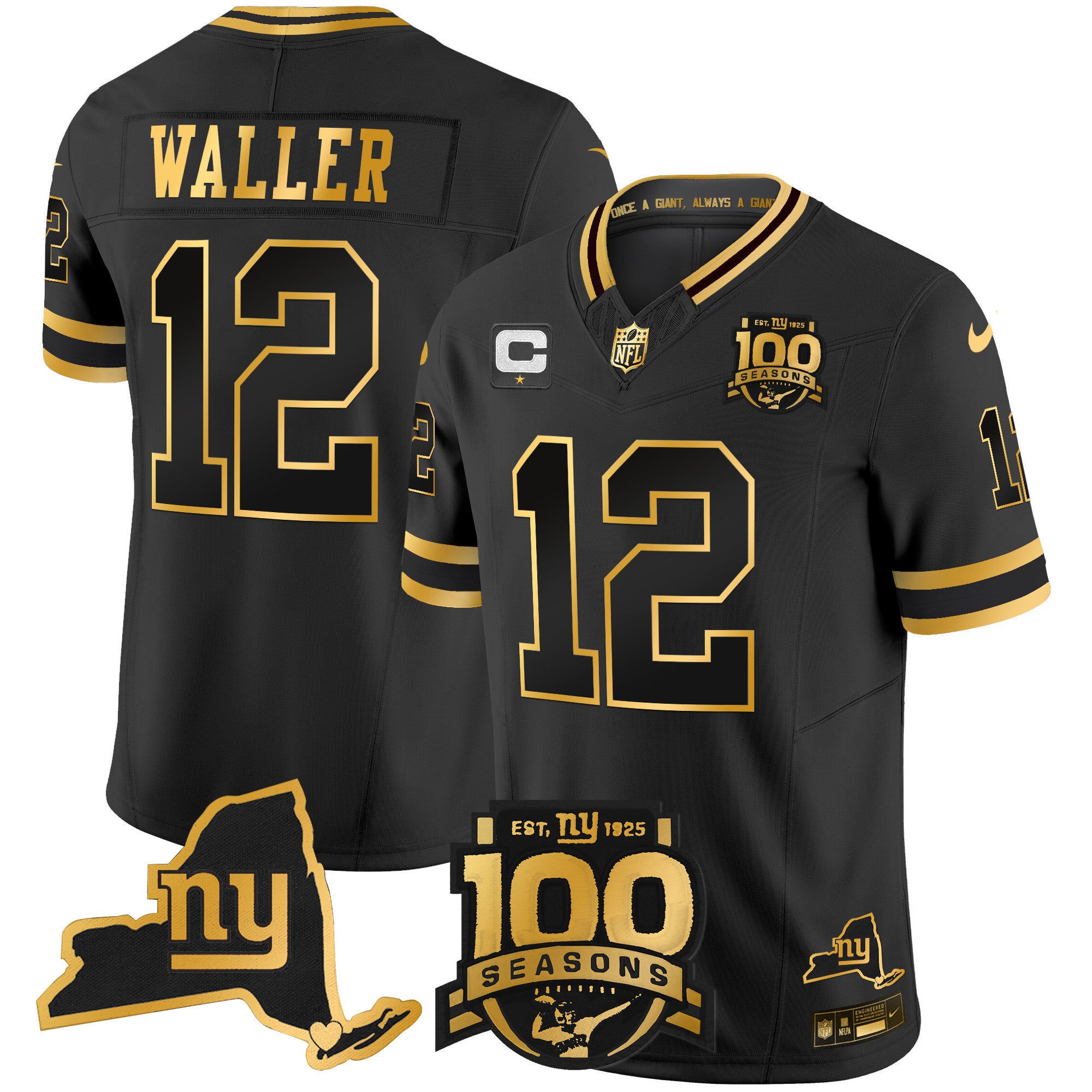 Men's New York Giants 100th Season & State Patch Gold Vapor Limited Jersey - All Stitched - Black Gold, Darren Waller