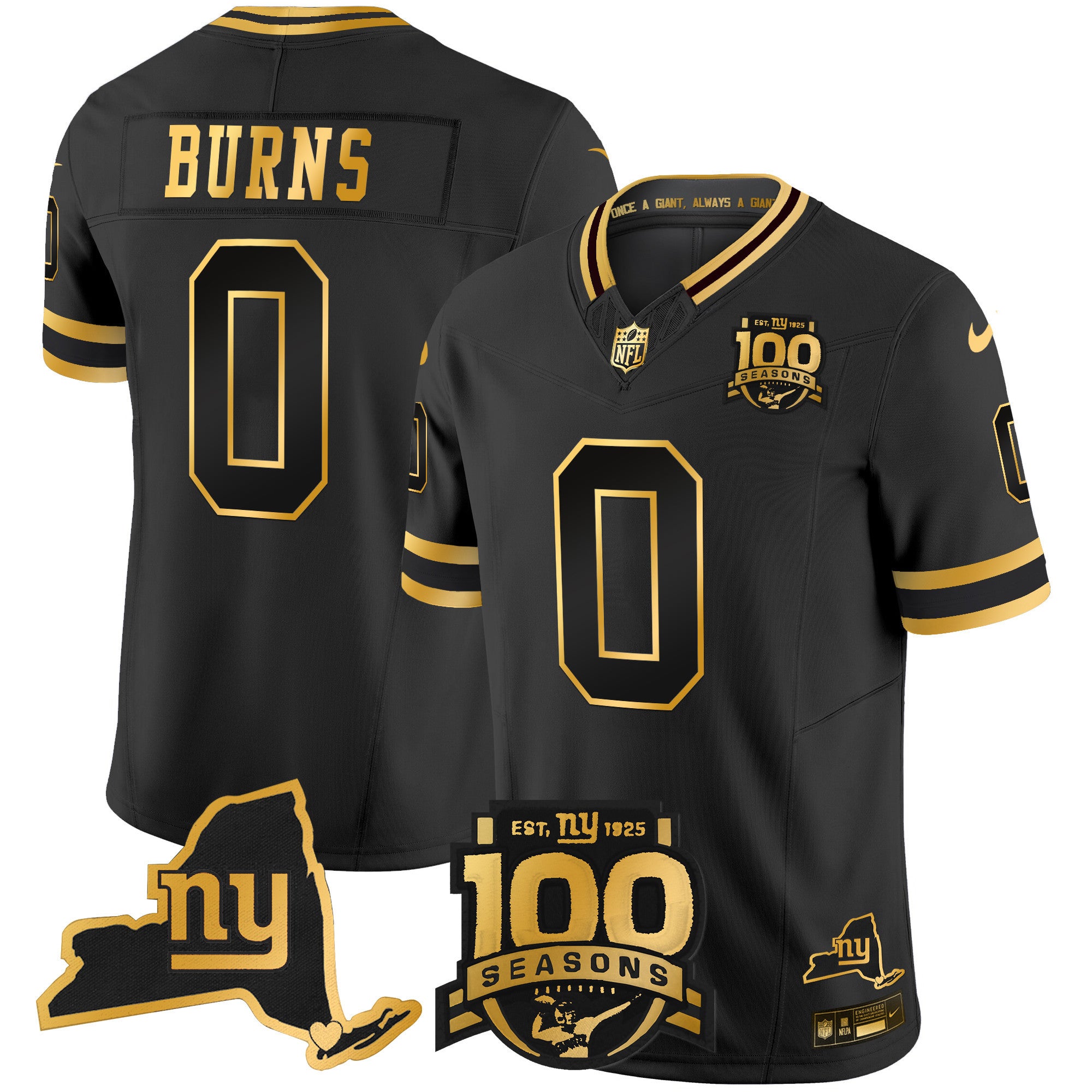 Men's New York Giants 100th Season & State Patch Gold Vapor Limited Jersey - All Stitched - Black Gold, Brian Burns