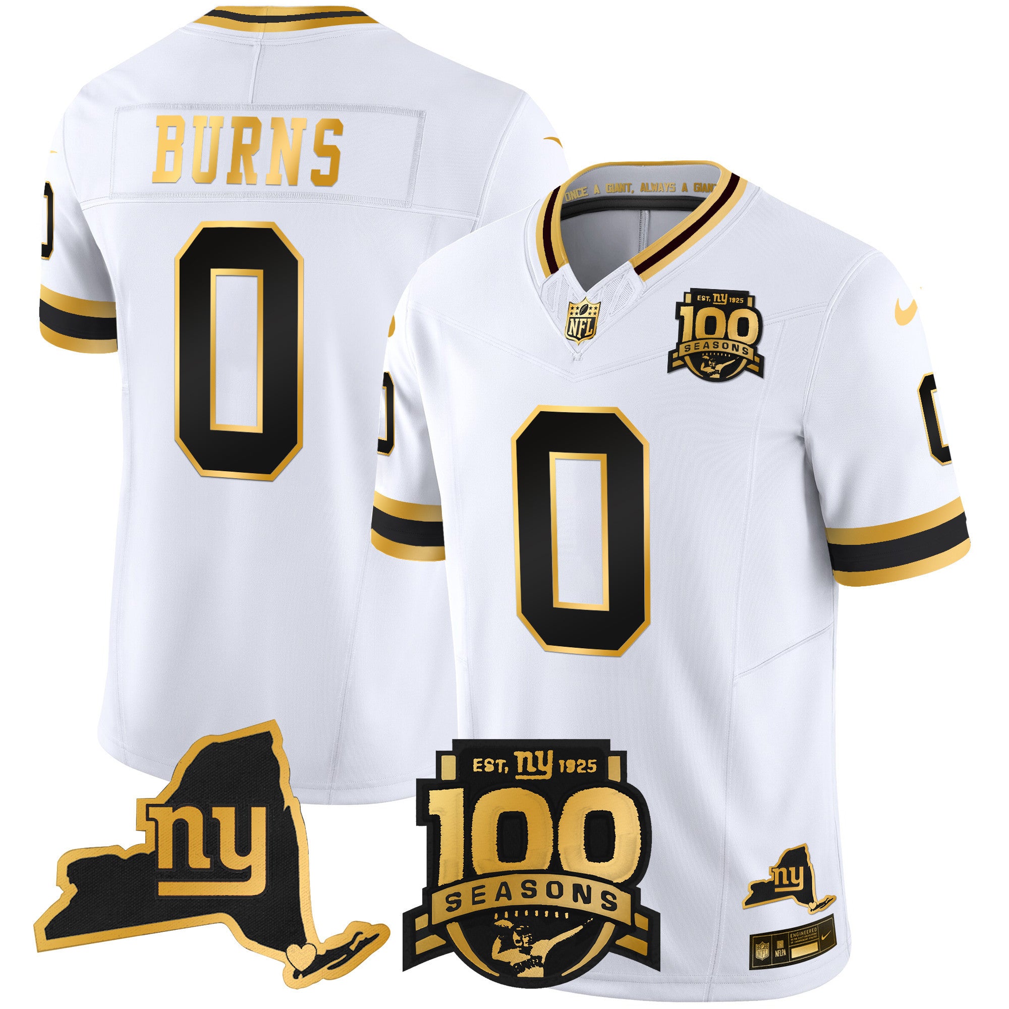 Men's New York Giants 100th Season & State Patch Gold Vapor Limited Jersey - All Stitched - White Gold, Brian Burns