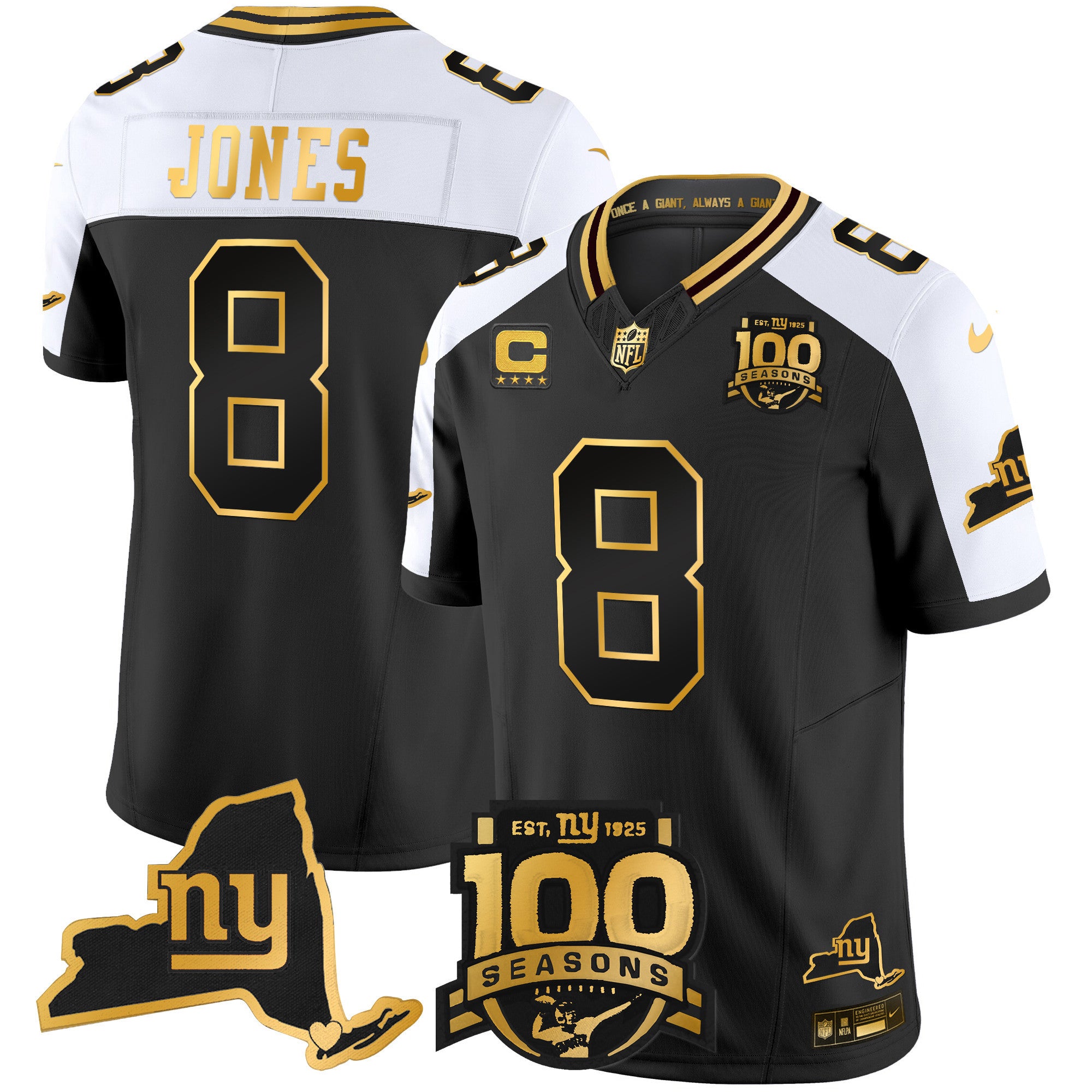 Men's New York Giants 100th Season & State Patch Gold Vapor Limited Jersey - All Stitched - Alternate, Daniel Jones