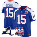 Men's New York Giants 100th Season & State Patch Vapor Limited Jersey - All Stitched - Royal Alternate, Tommy DeVito