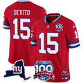 Men's New York Giants 100th Season & State Patch Vapor Limited Jersey - All Stitched - Red, Tommy DeVito