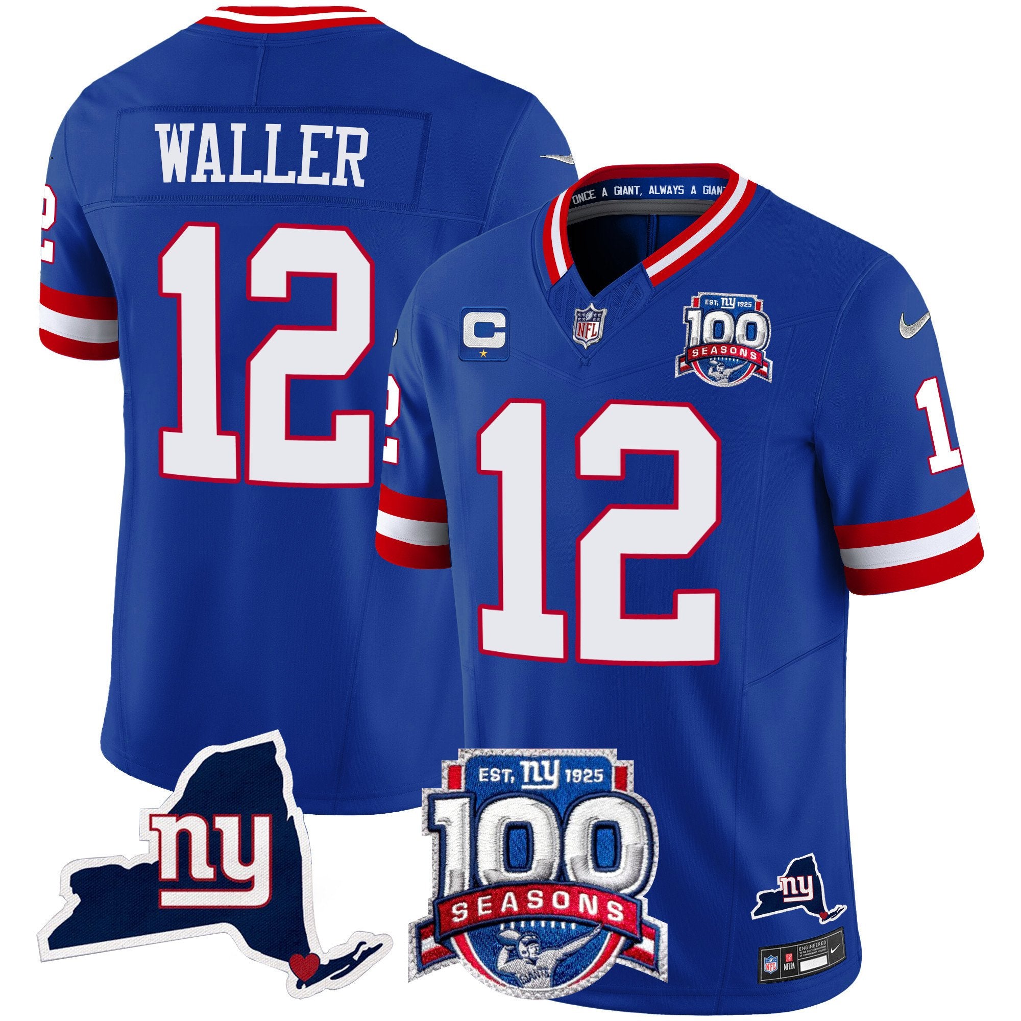 Men's New York Giants 100th Season & State Patch Vapor Limited Jersey - All Stitched - Royal, Darren Waller